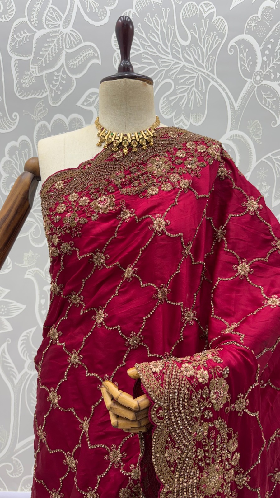 Hot Pink Premium Satin Silk Wedding Designer Saree