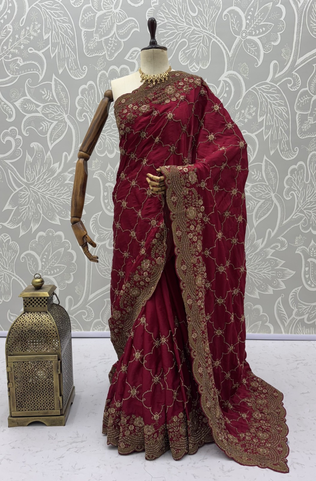 Hot Pink Premium Satin Silk Wedding Designer Saree