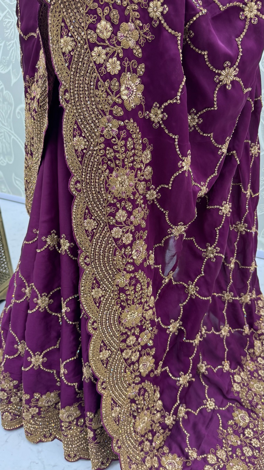 Plum Purple Premium Satin Silk Wedding Designer Saree
