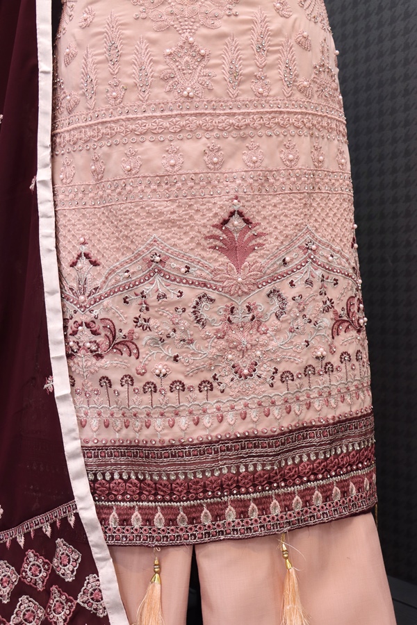 Georgette Fabric Embroidered Work Pink Sleeveless Kurta Sharara Set with Dupatta
