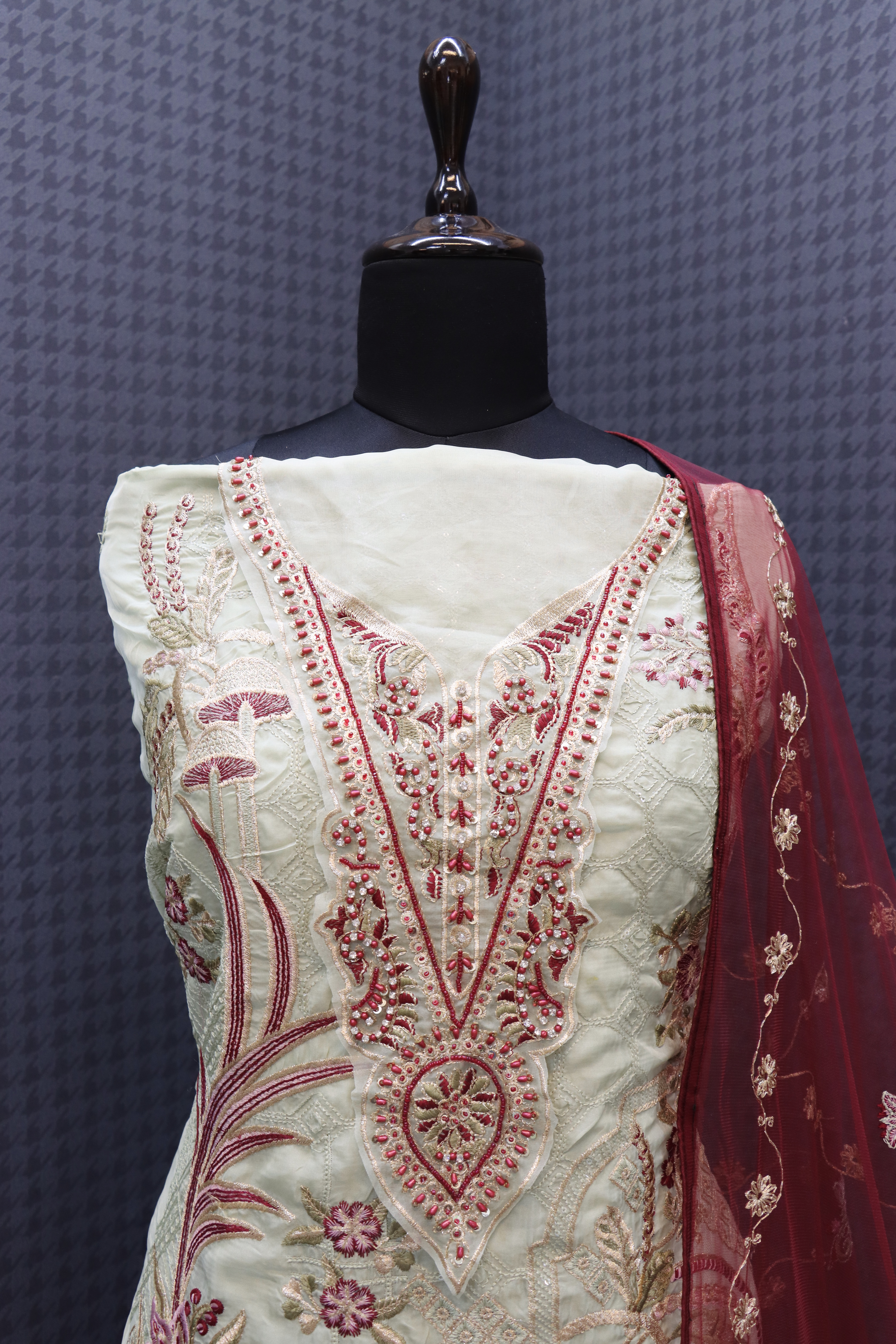 Blend Round Neck Women's Kurta Trouser Dupatta 