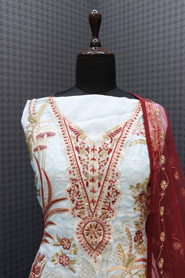 Blend Round Neck Women's Kurta Trouser Dupatta 