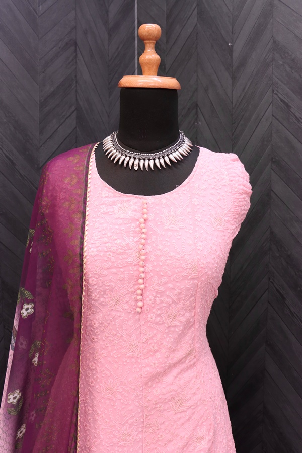  Party Wear Salwar Kameez in Pink and Majenta with Thread work