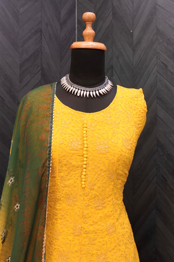 Salwar Kameez in Yellow with Sequence work