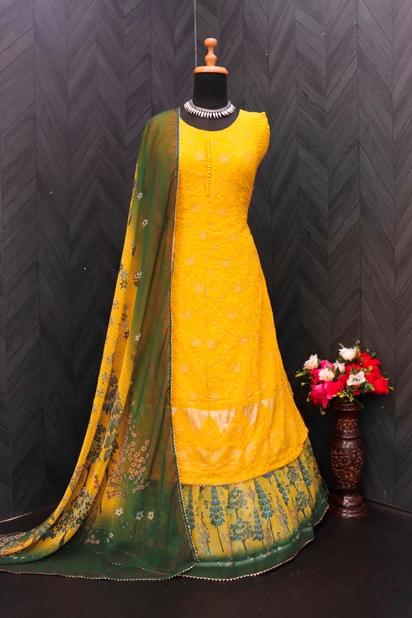Georgette Party Wear Salwar Kameez in Green with Sequence work