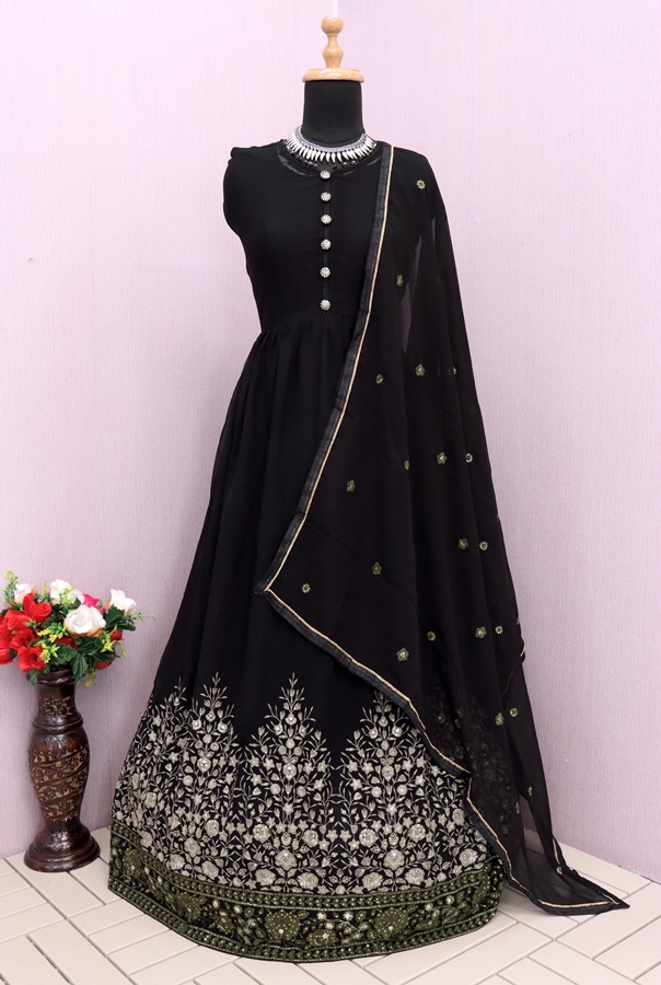 GOLD FAUX GEORGETTE WITH EMBROIDERY WORK ANARKALI SALWAR KAMEEZ