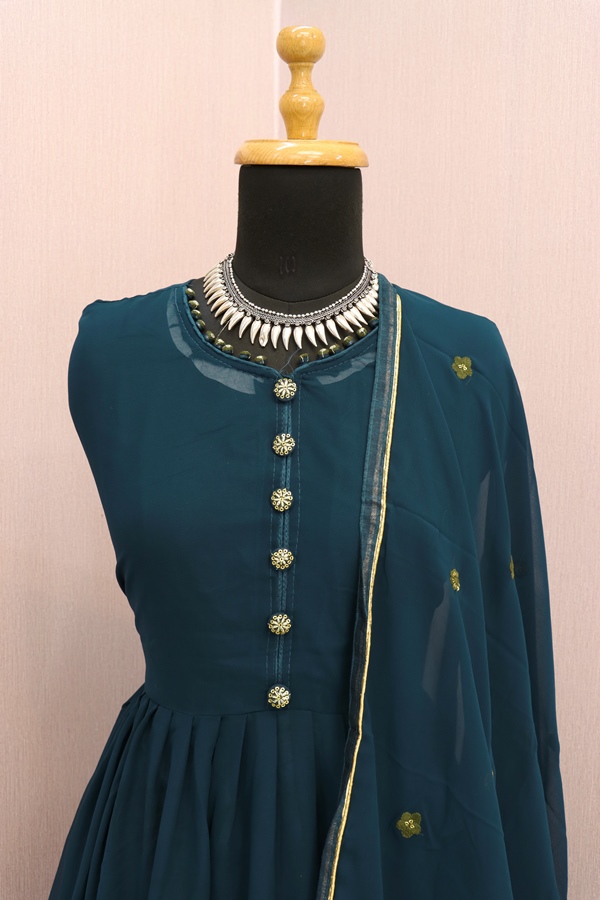 GOLD FAUX GEORGETTE WITH EMBROIDERY WORK ANARKALI SALWAR KAMEEZ