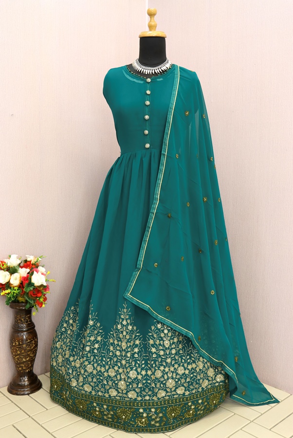 GOLD FAUX GEORGETTE WITH EMBROIDERY WORK ANARKALI SALWAR KAMEEZ