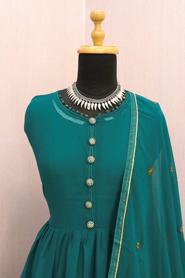 GOLD FAUX GEORGETTE WITH EMBROIDERY WORK ANARKALI SALWAR KAMEEZ