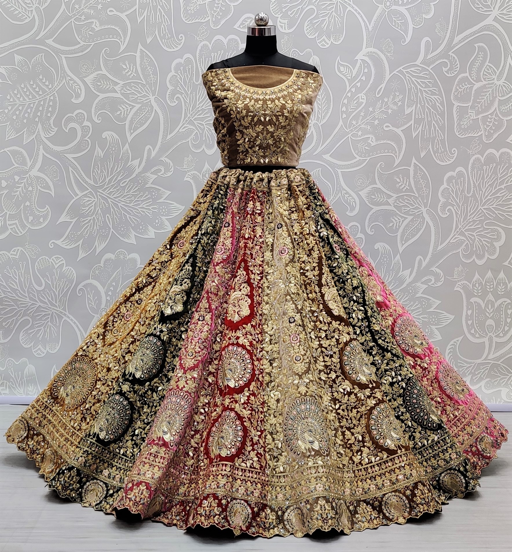 Multi Colour Velvet Engagement A Line Lehenga Choli