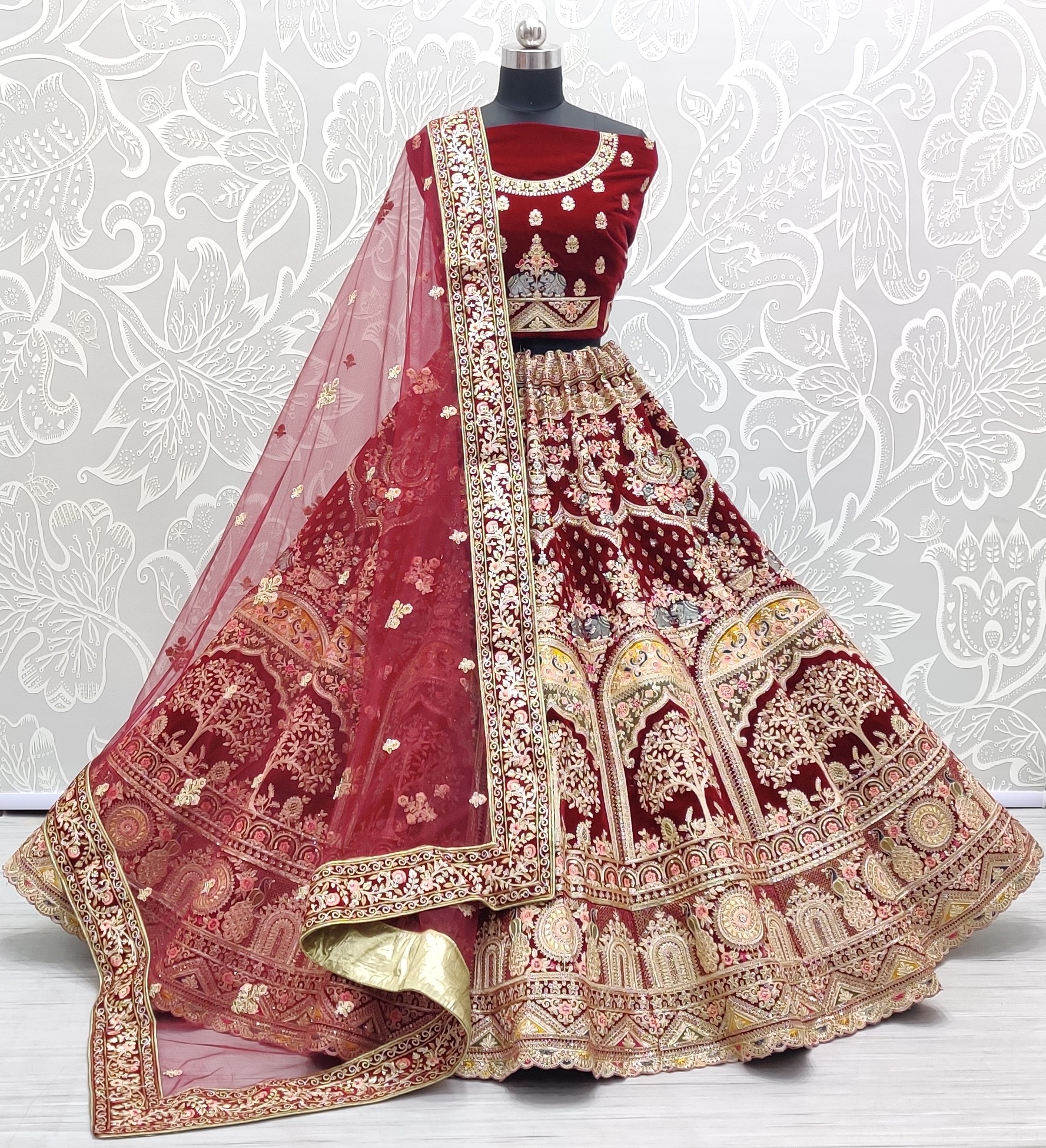 Bride Doli Embroidery Design Lehenga Choli In Maroon