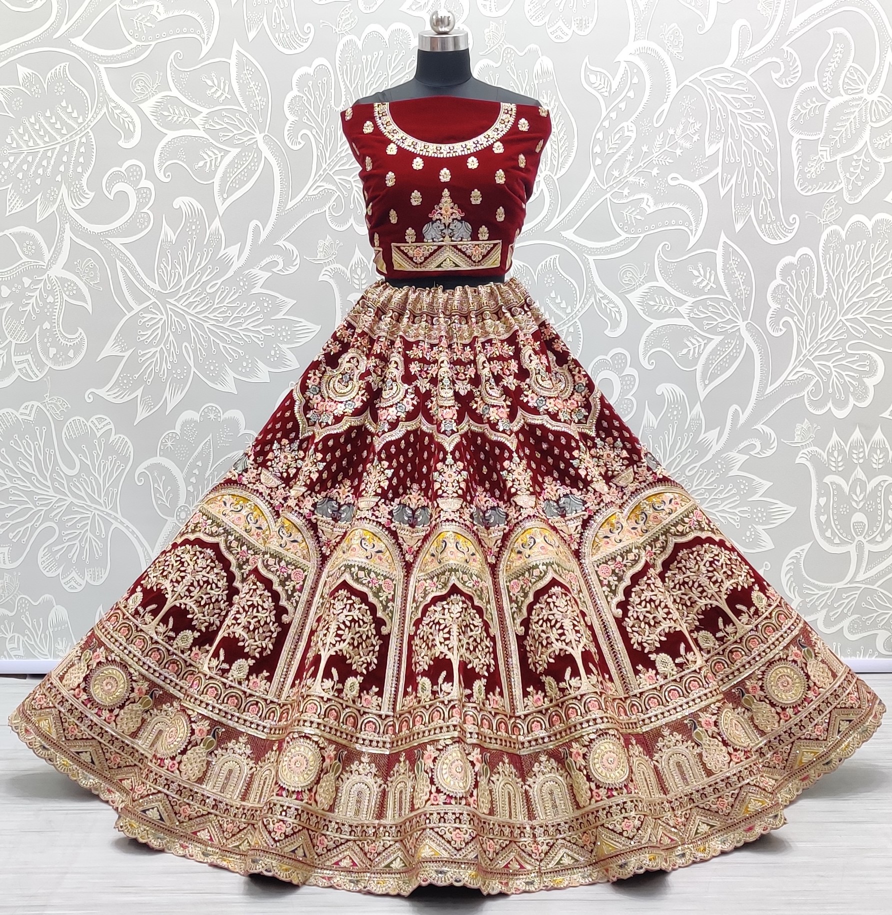 Bride Doli Embroidery Design Lehenga Choli In Maroon