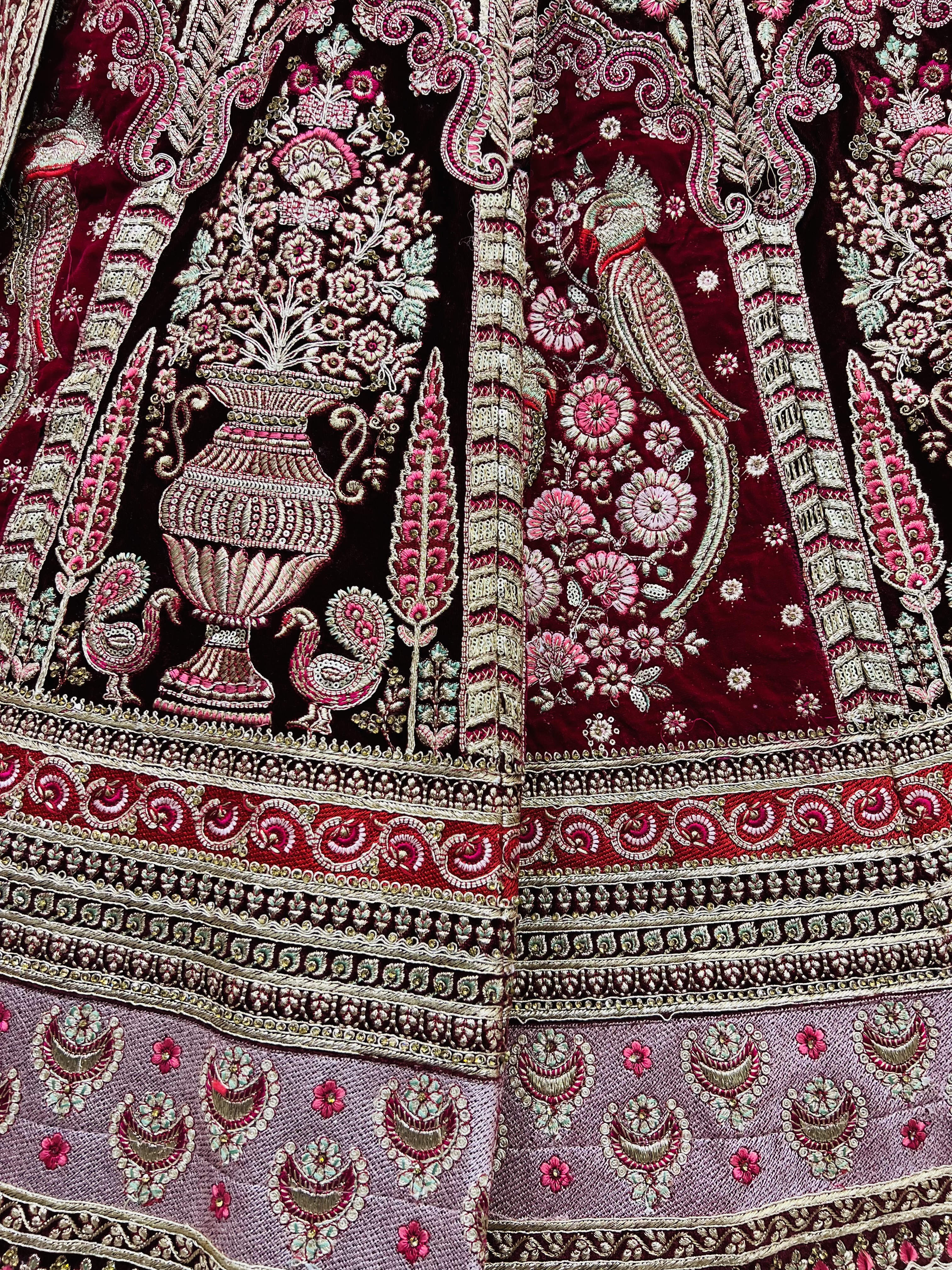 Velvet Wedding Lehenga Choli Maroon in Embroidered