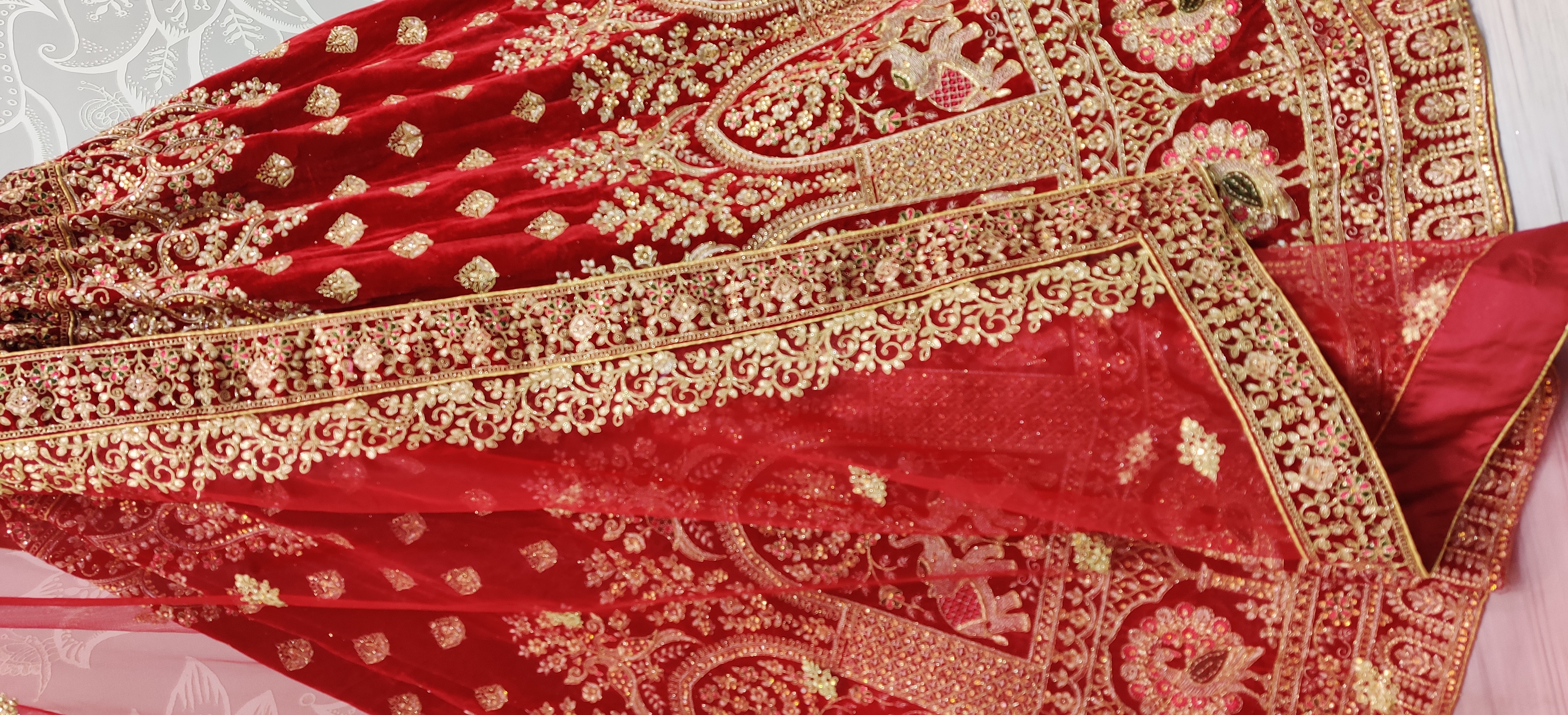 Velvet Embroidery Lehenga Choli In Red Colour