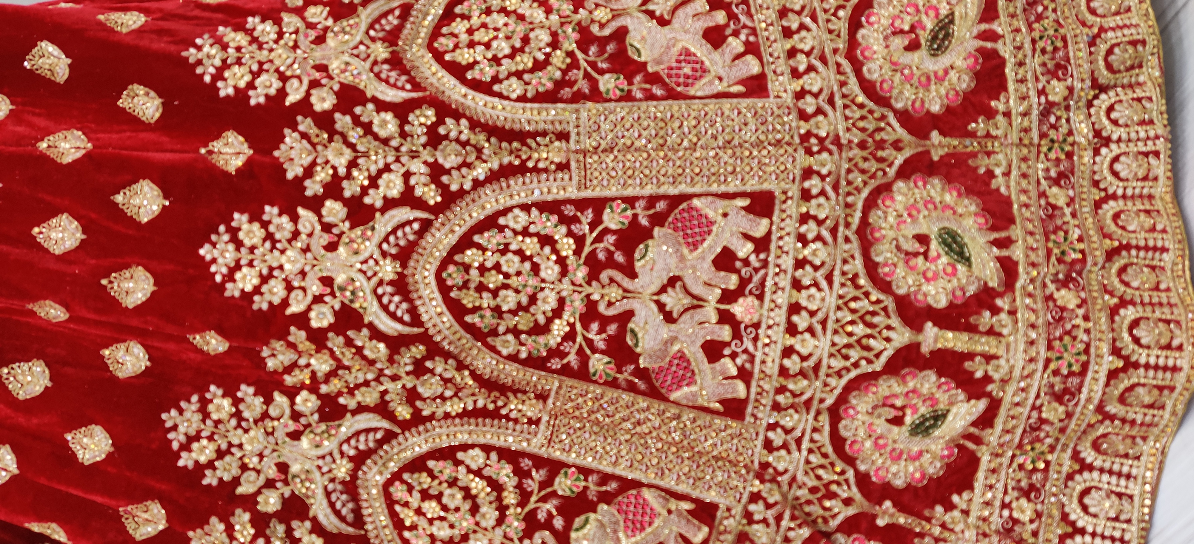 Velvet Embroidery Lehenga Choli In Red Colour