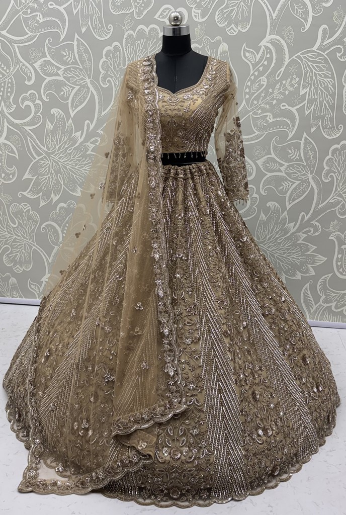 Gorgeous Beige Sequins Net Engagement Wear Lehenga Choli With Dupatta