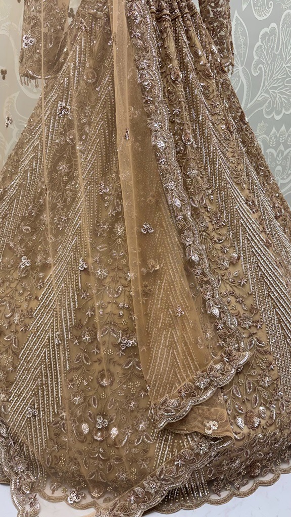 Gorgeous Beige Sequins Net Engagement Wear Lehenga Choli With Dupatta