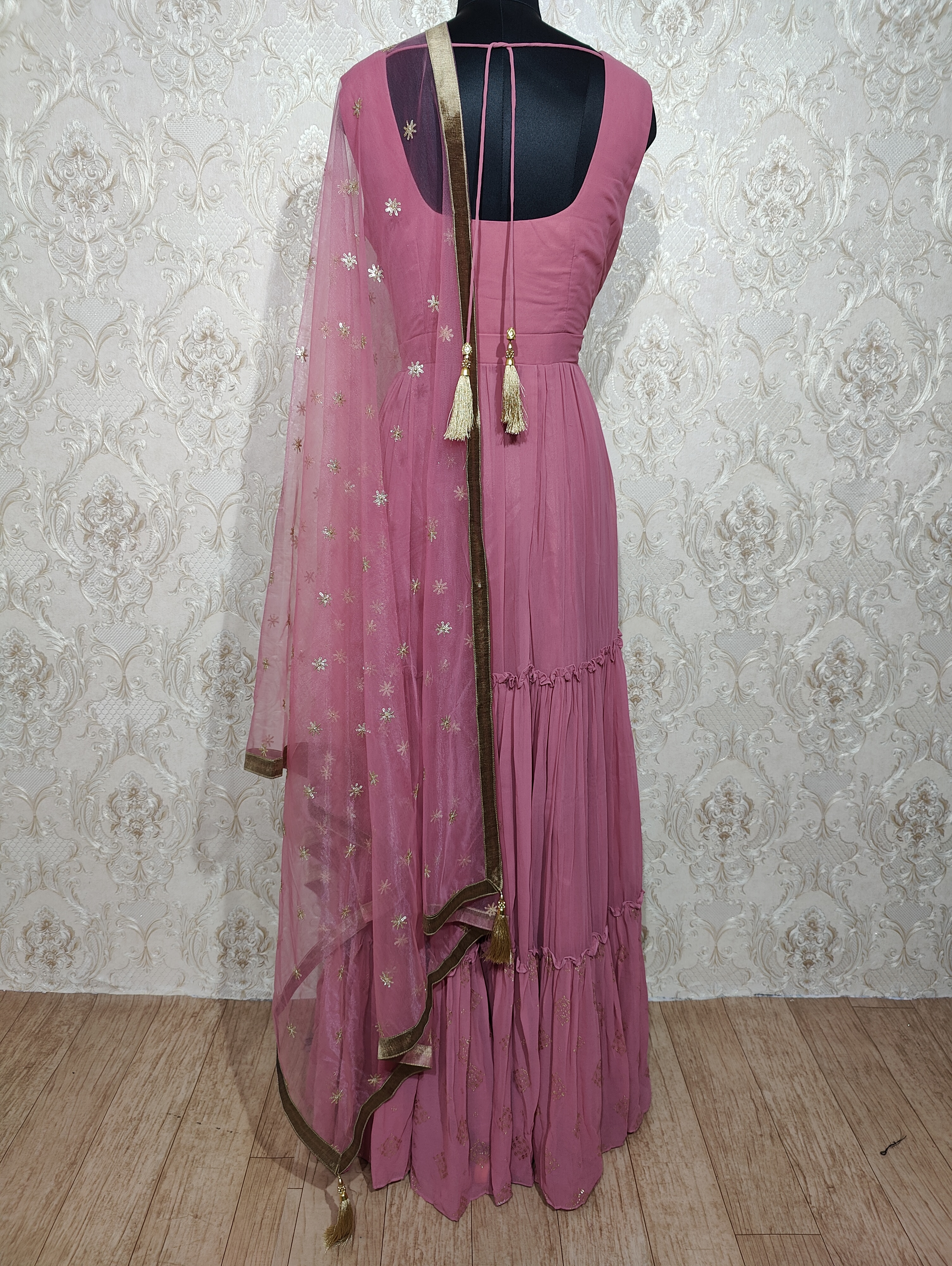 Hot Pink Readymade Designer Wedding Wear Faux Georgette Anarkali Suit