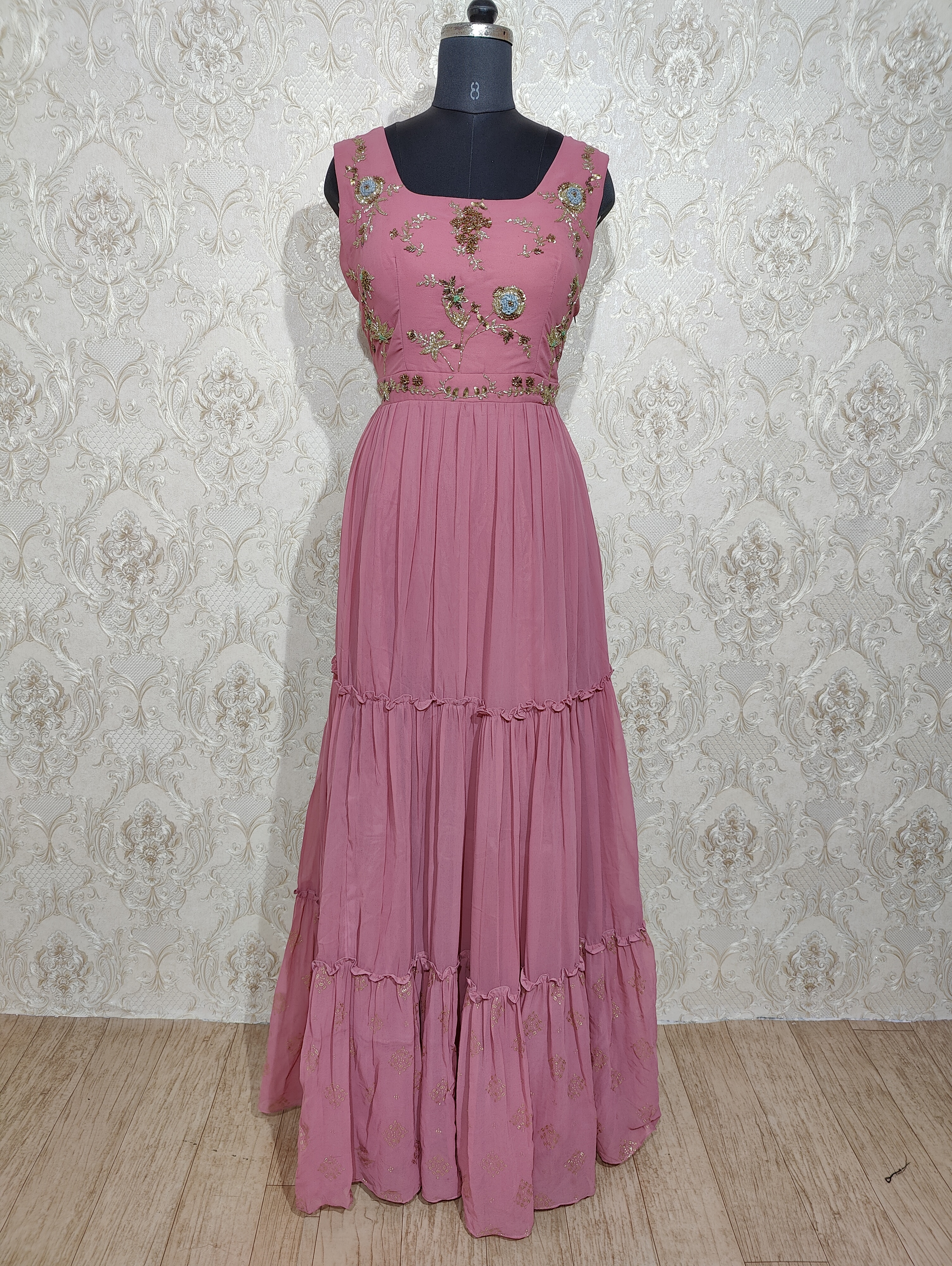 Hot Pink Readymade Designer Wedding Wear Faux Georgette Anarkali Suit