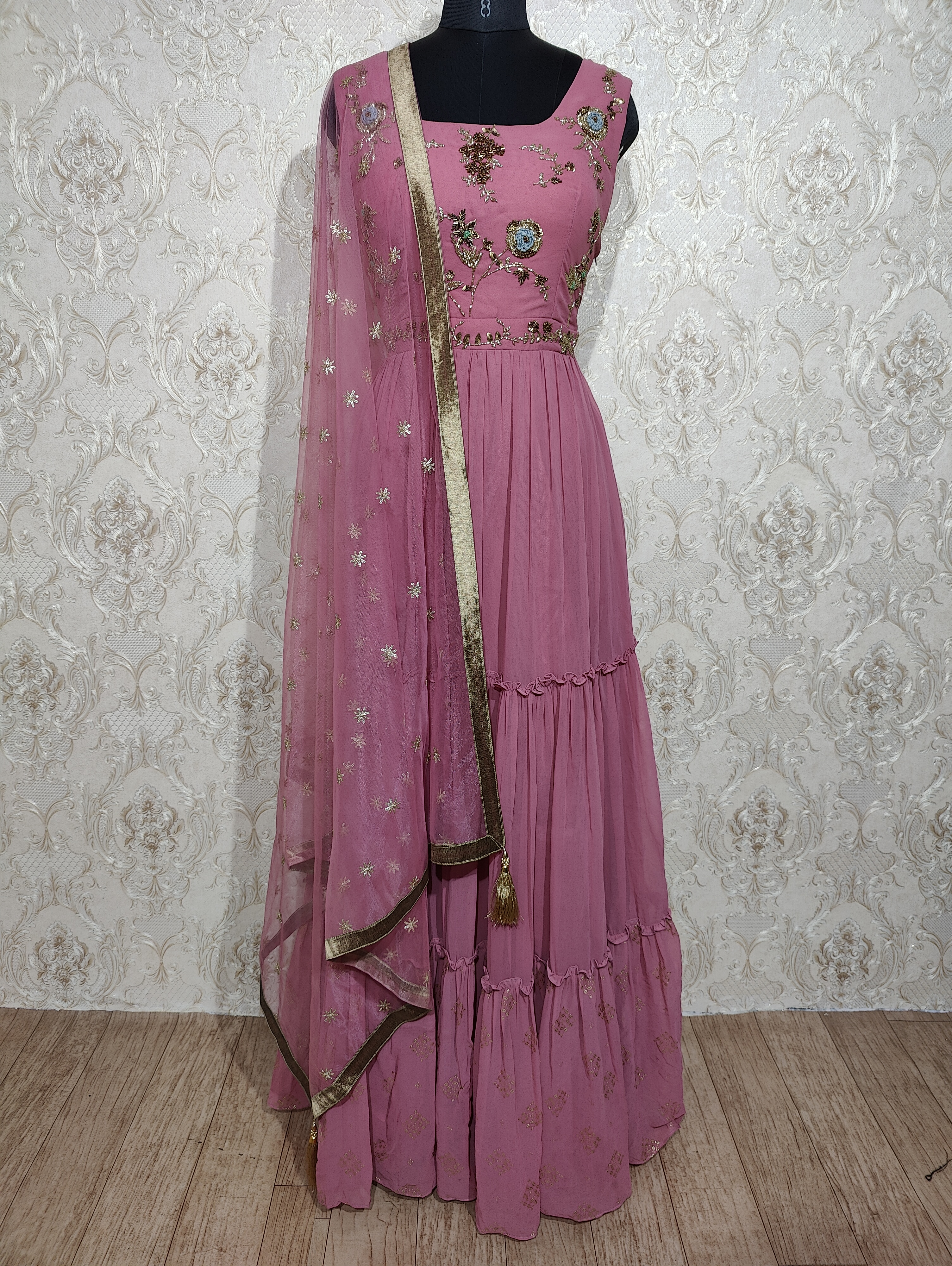 Hot Pink Readymade Designer Wedding Wear Faux Georgette Anarkali Suit