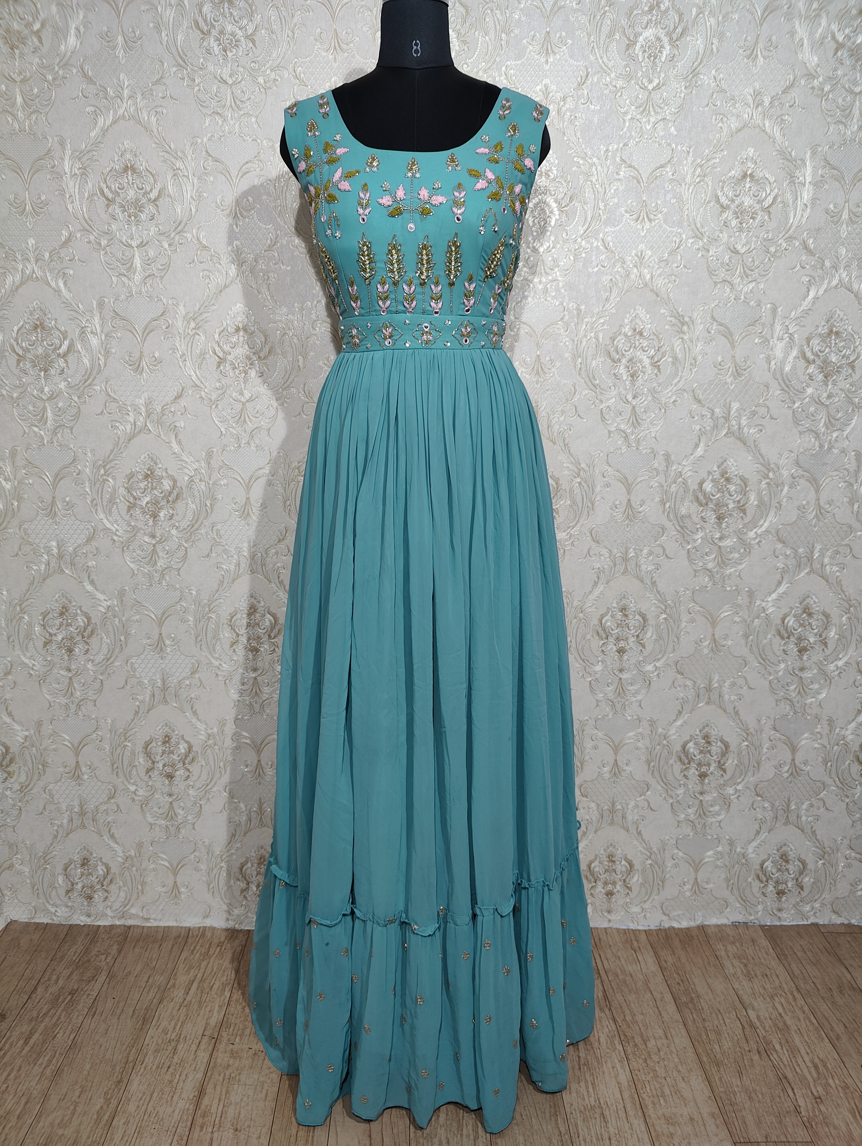  Sky Blue Faux Georgette Long Anarkali Suit