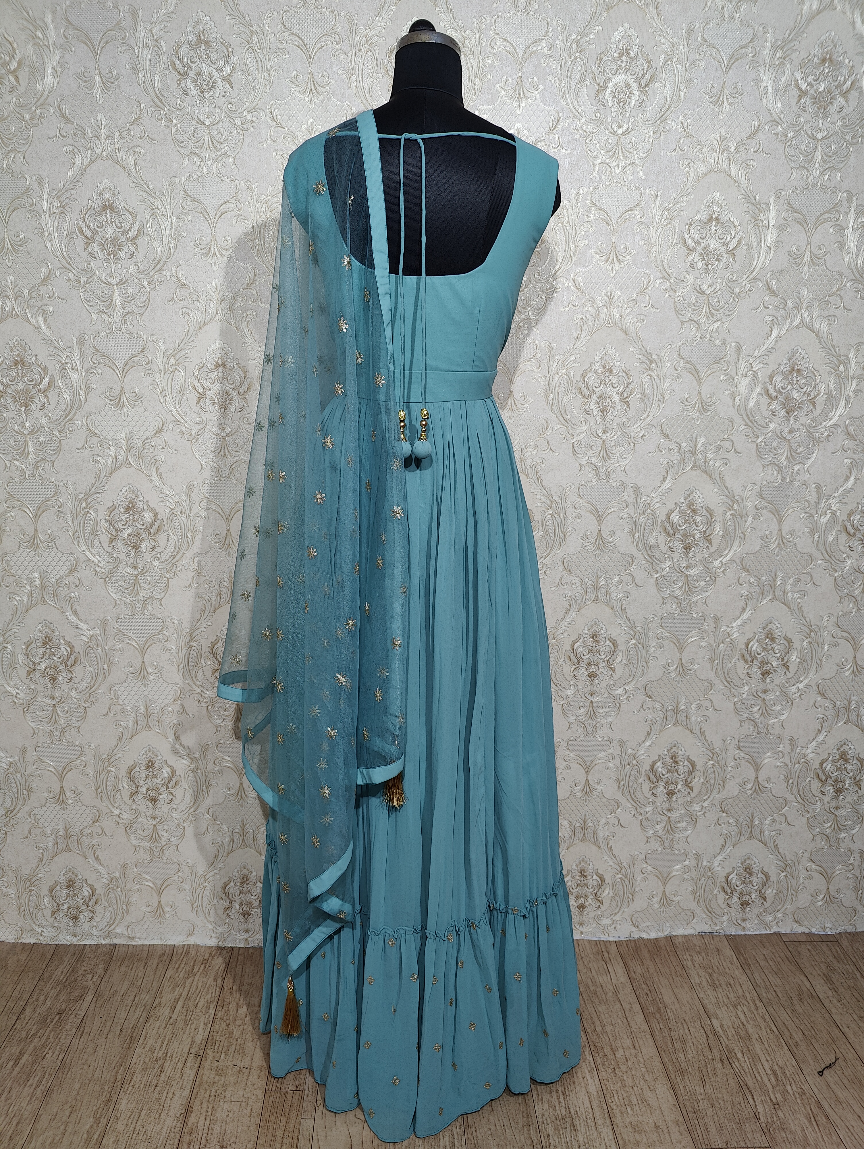  Sky Blue Faux Georgette Long Anarkali Suit