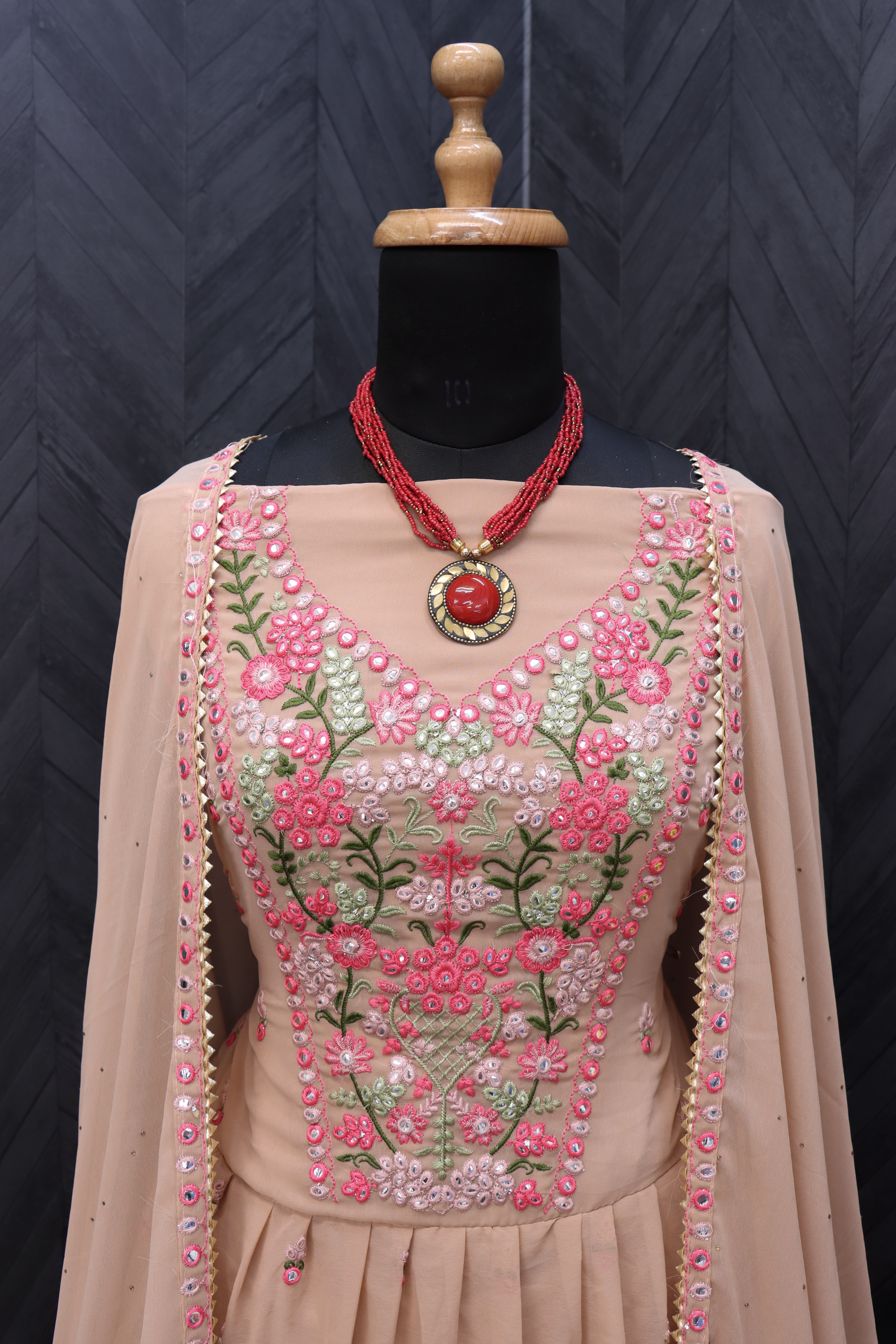 Pink Resham Embroidered Kurti Style Lehenga