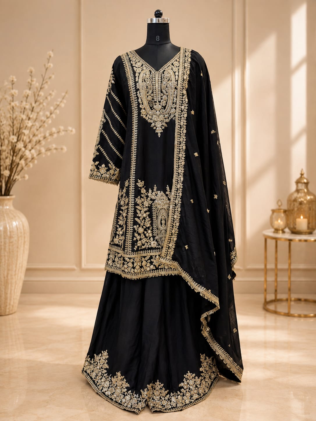 Fab Black Chinon Salwar Suit