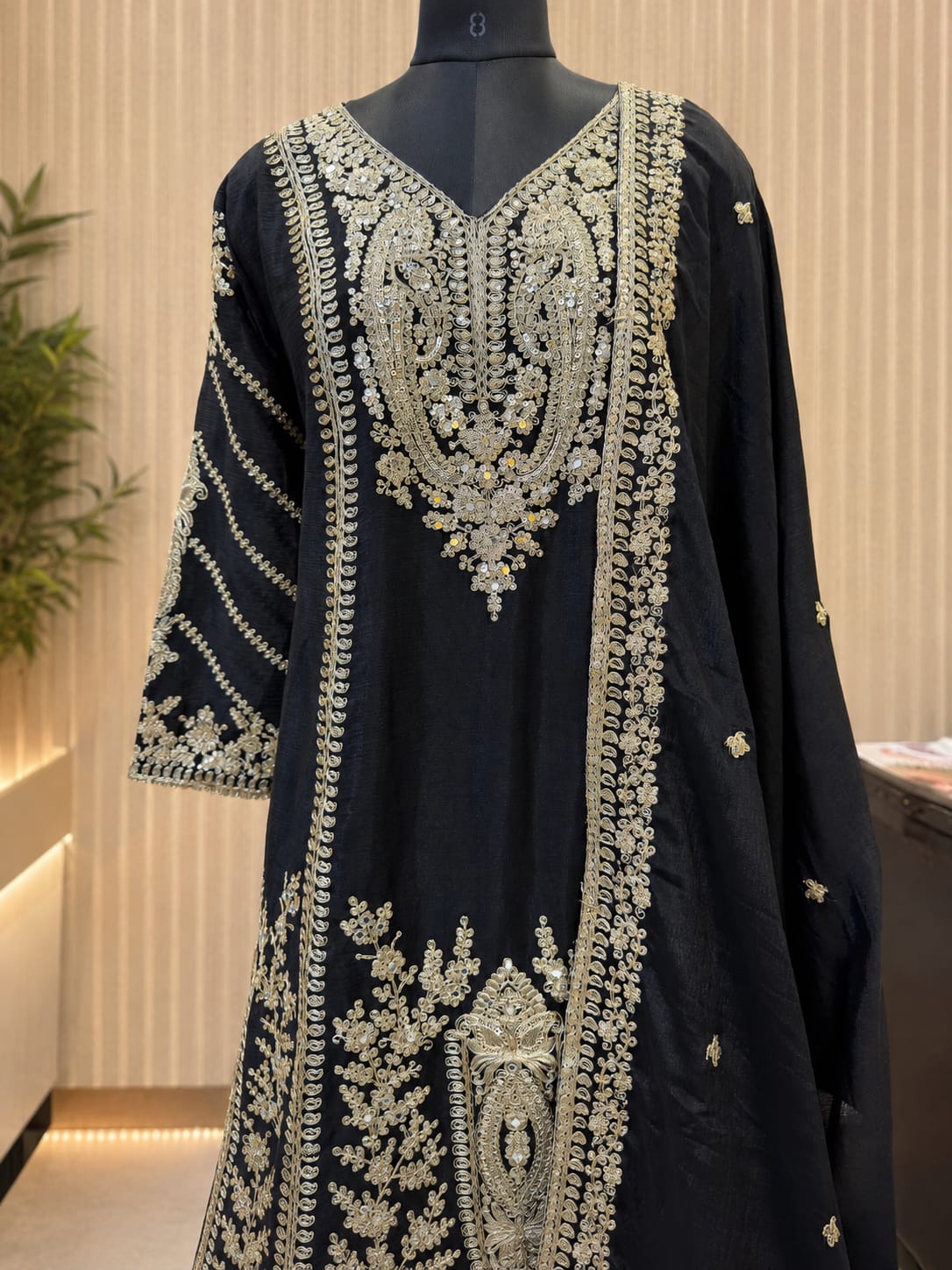 Fab Black Chinon Salwar Suit