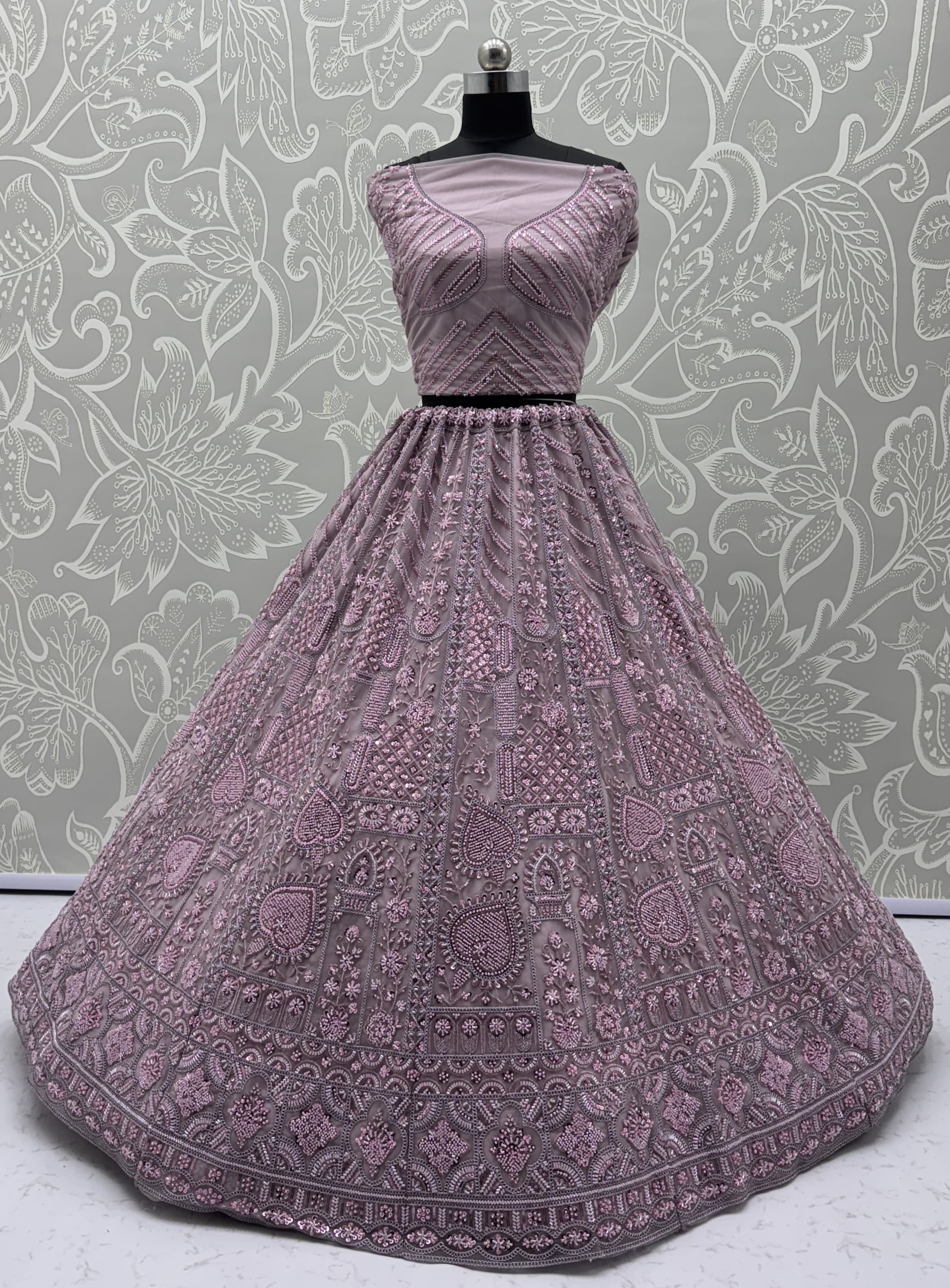 Sober Handwork Blue Motif and Crystal Pipe work Designed Reception Wear Collection in Lehenga Choli