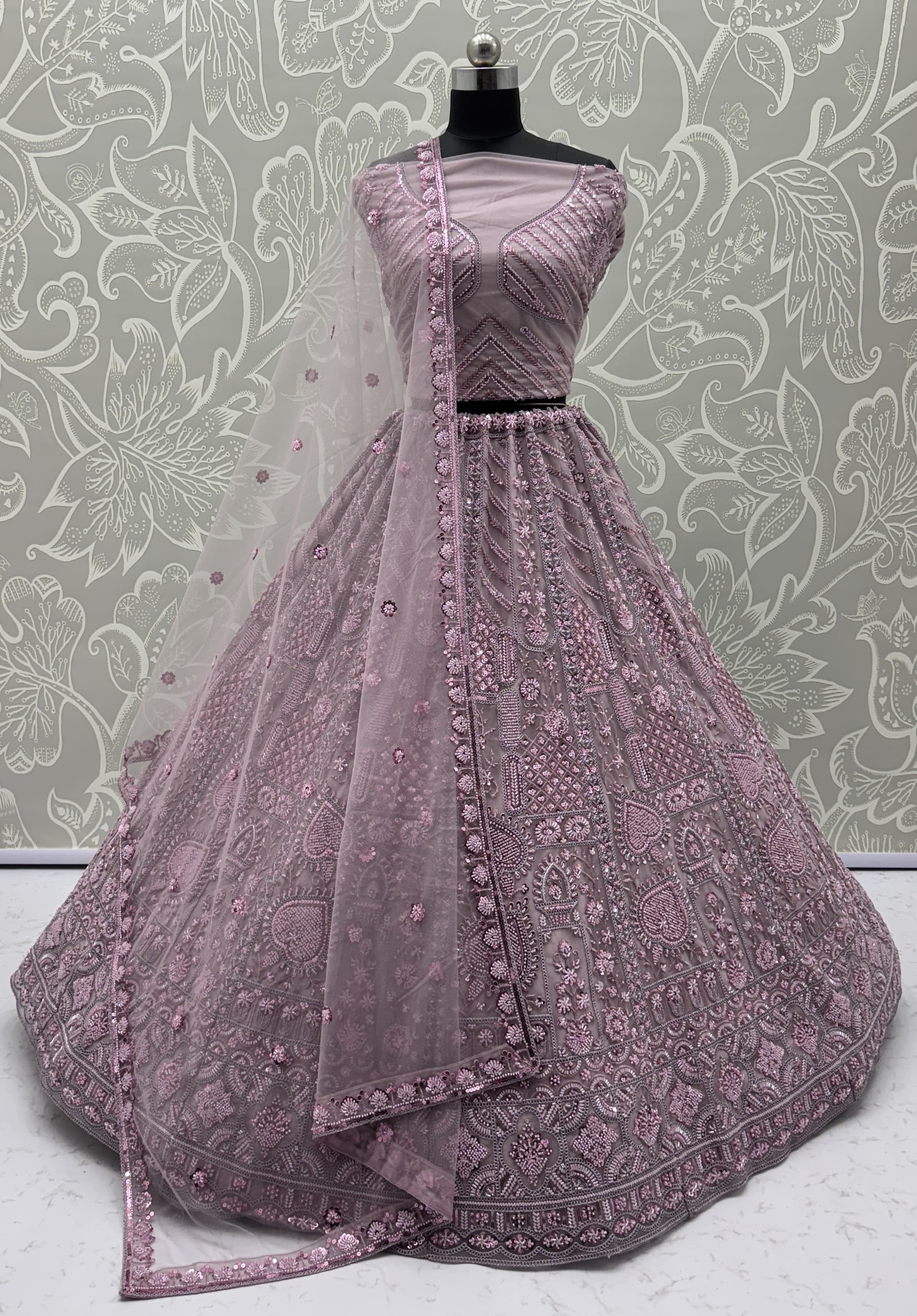 Sober Handwork Blue Motif and Crystal Pipe work Designed Reception Wear Collection in Lehenga Choli