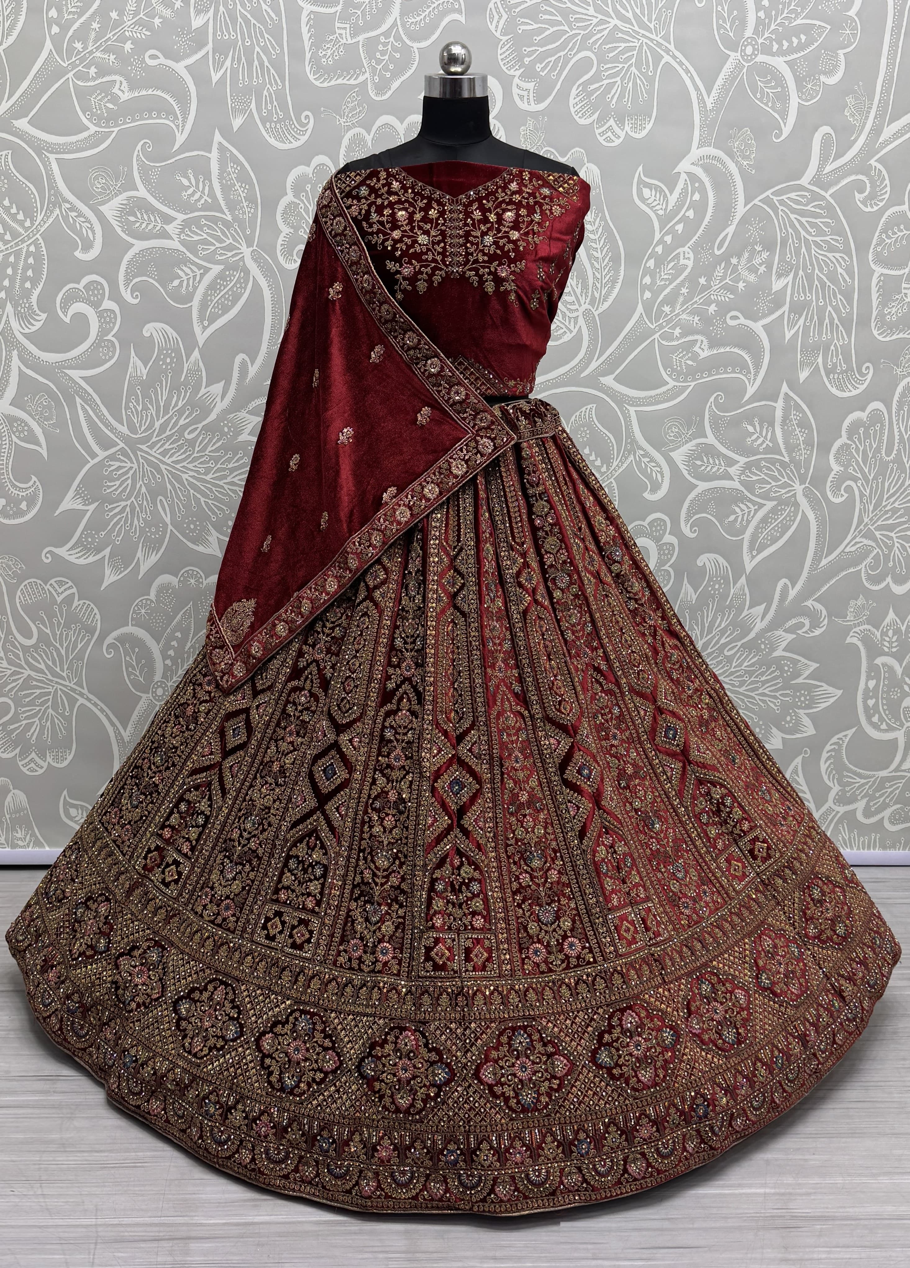 Perfect Dori Embroidery Designer Velvet Lehenga choli