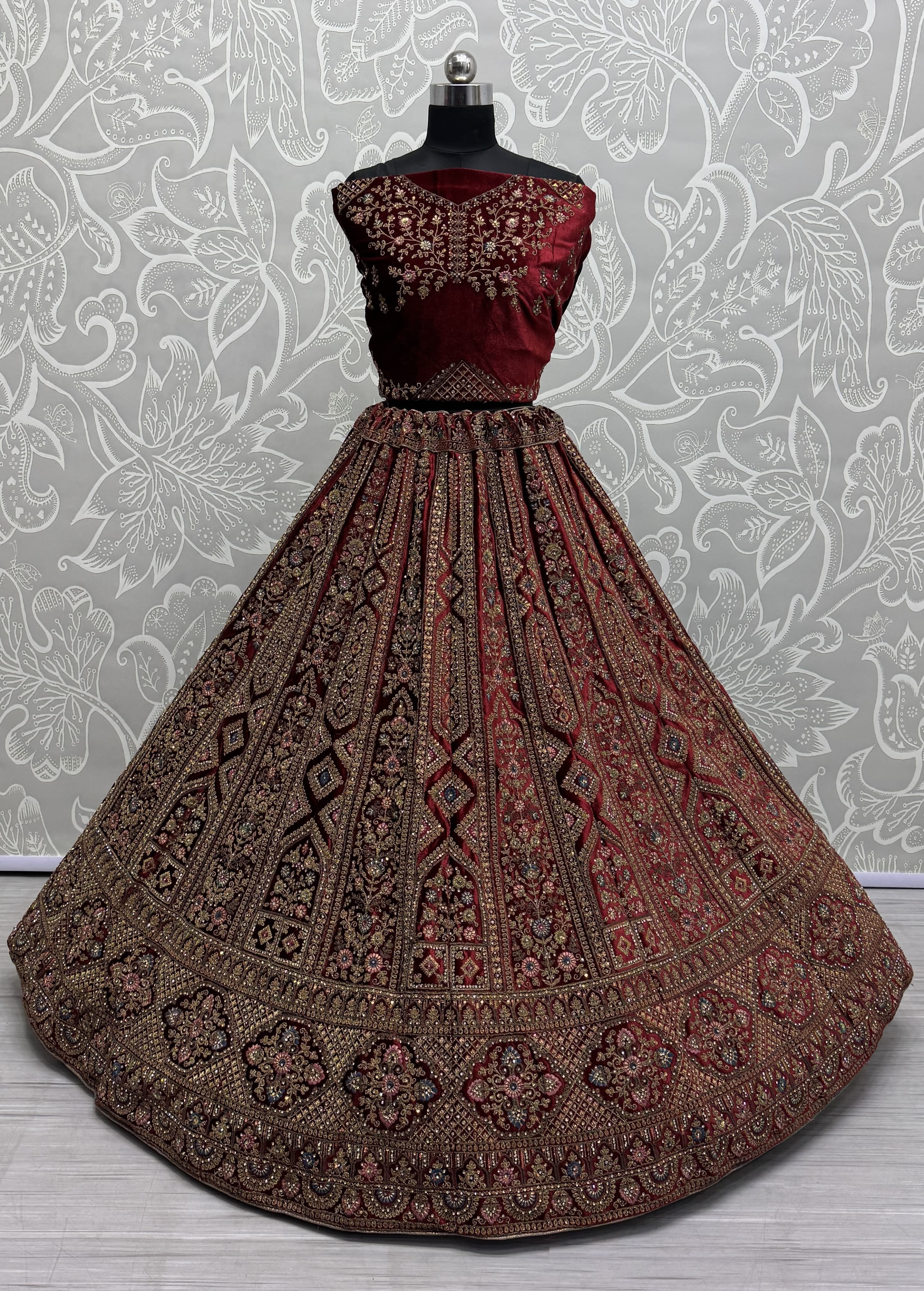 Perfect Dori Embroidery Designer Velvet Lehenga choli