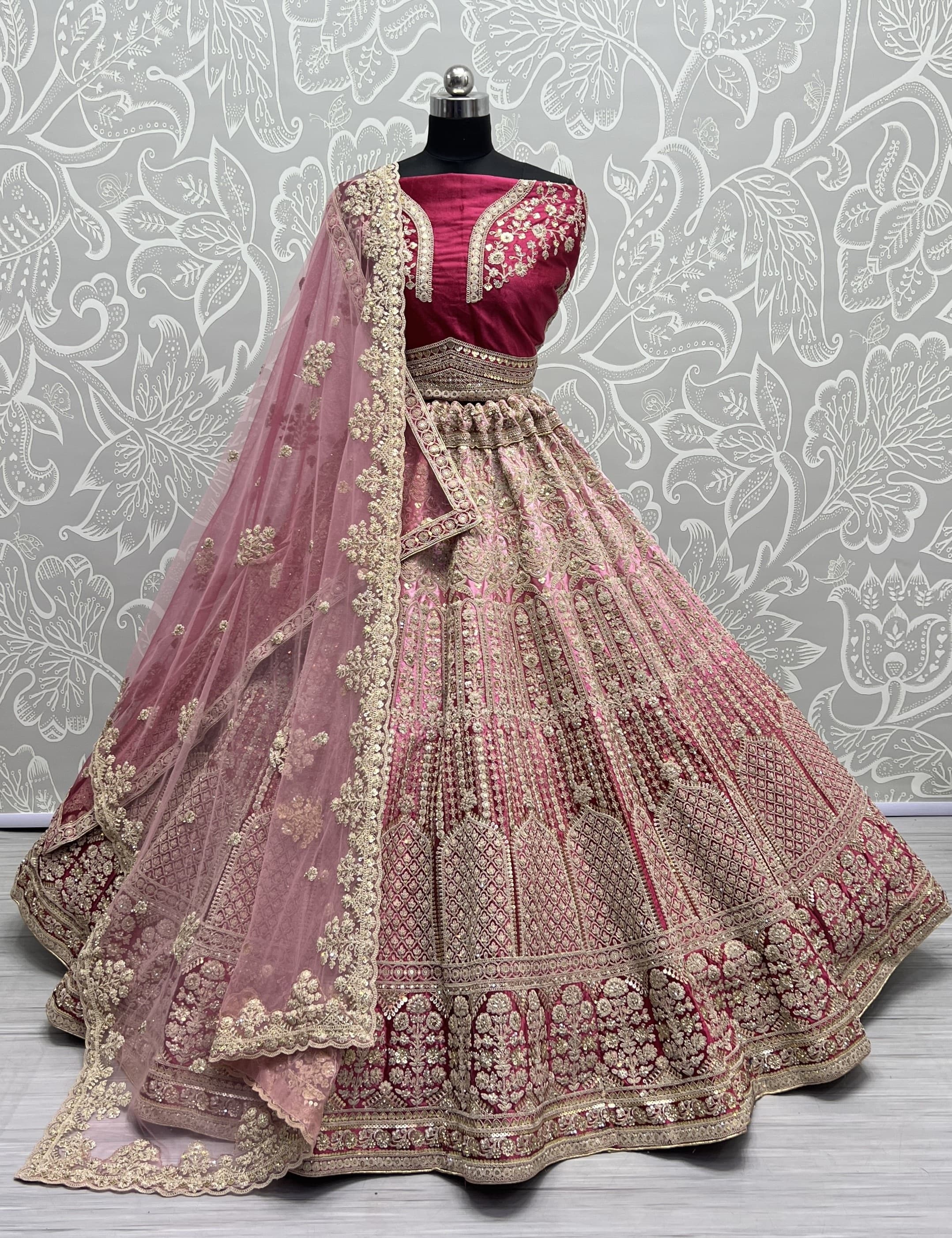 Heavy Work Padded Velvet Red Designer Lehengacholi Perfect for occasional wear