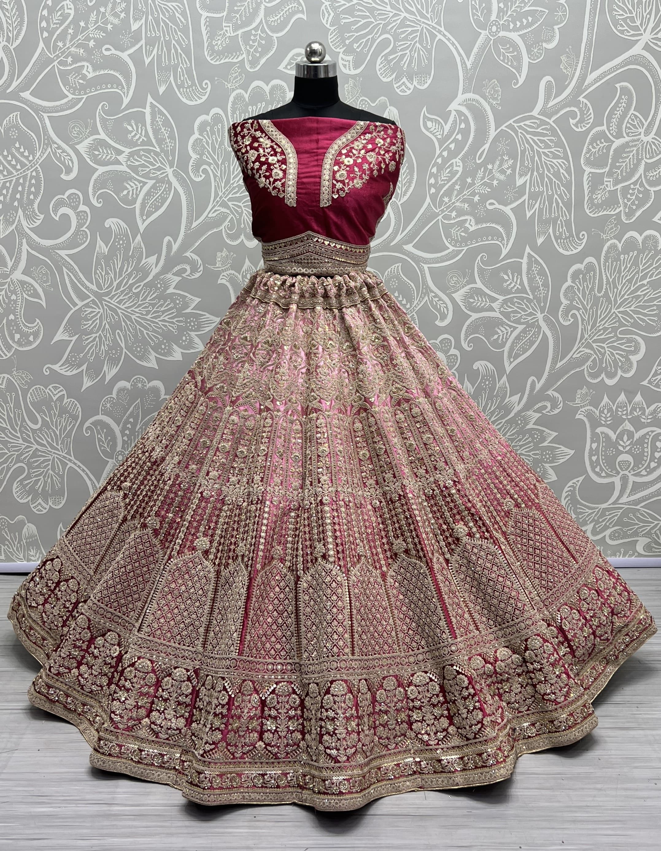 Heavy Work Padded Velvet Red Designer Lehengacholi Perfect for occasional wear
