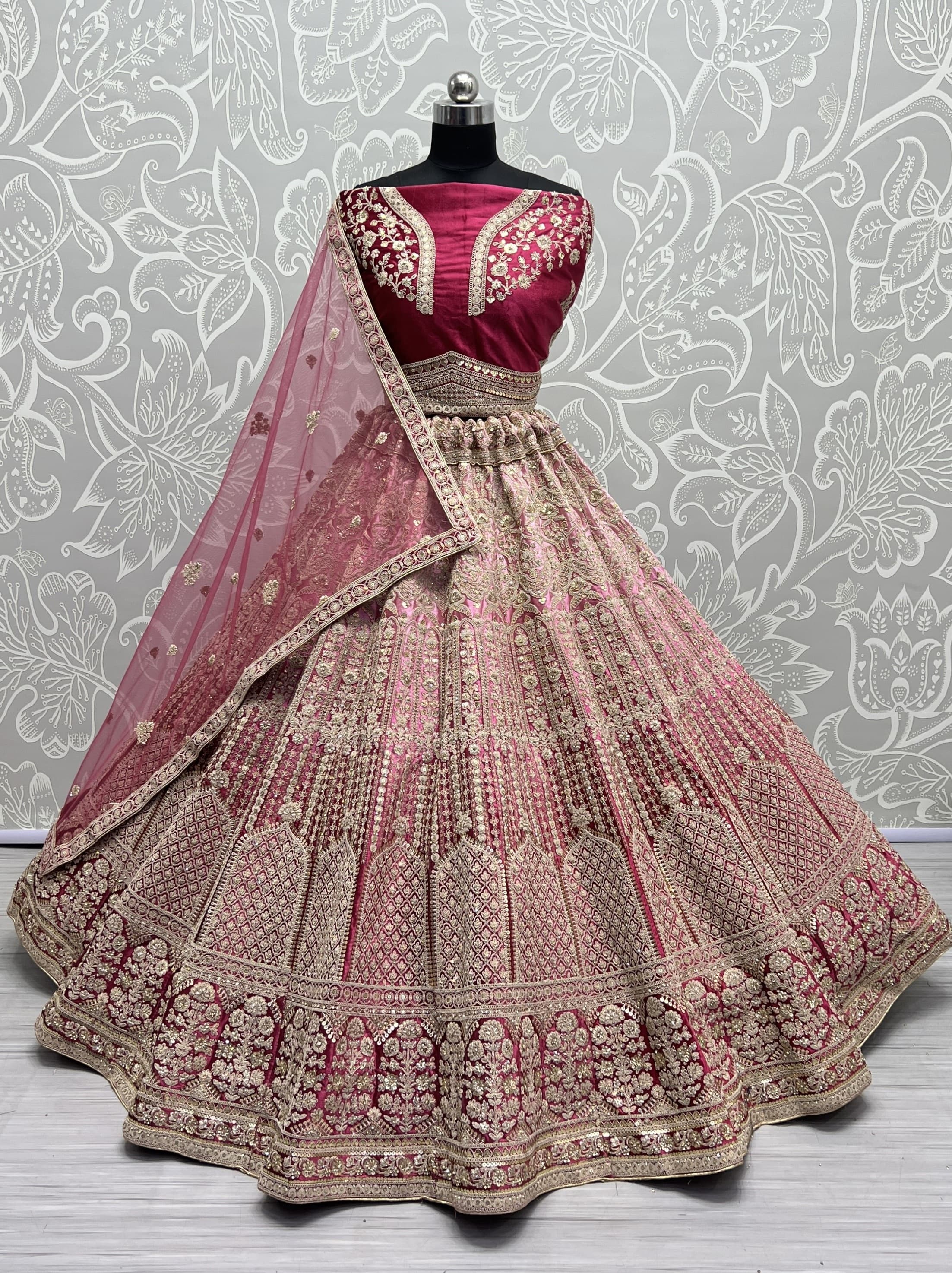 Heavy Work Padded Velvet Red Designer Lehengacholi Perfect for occasional wear
