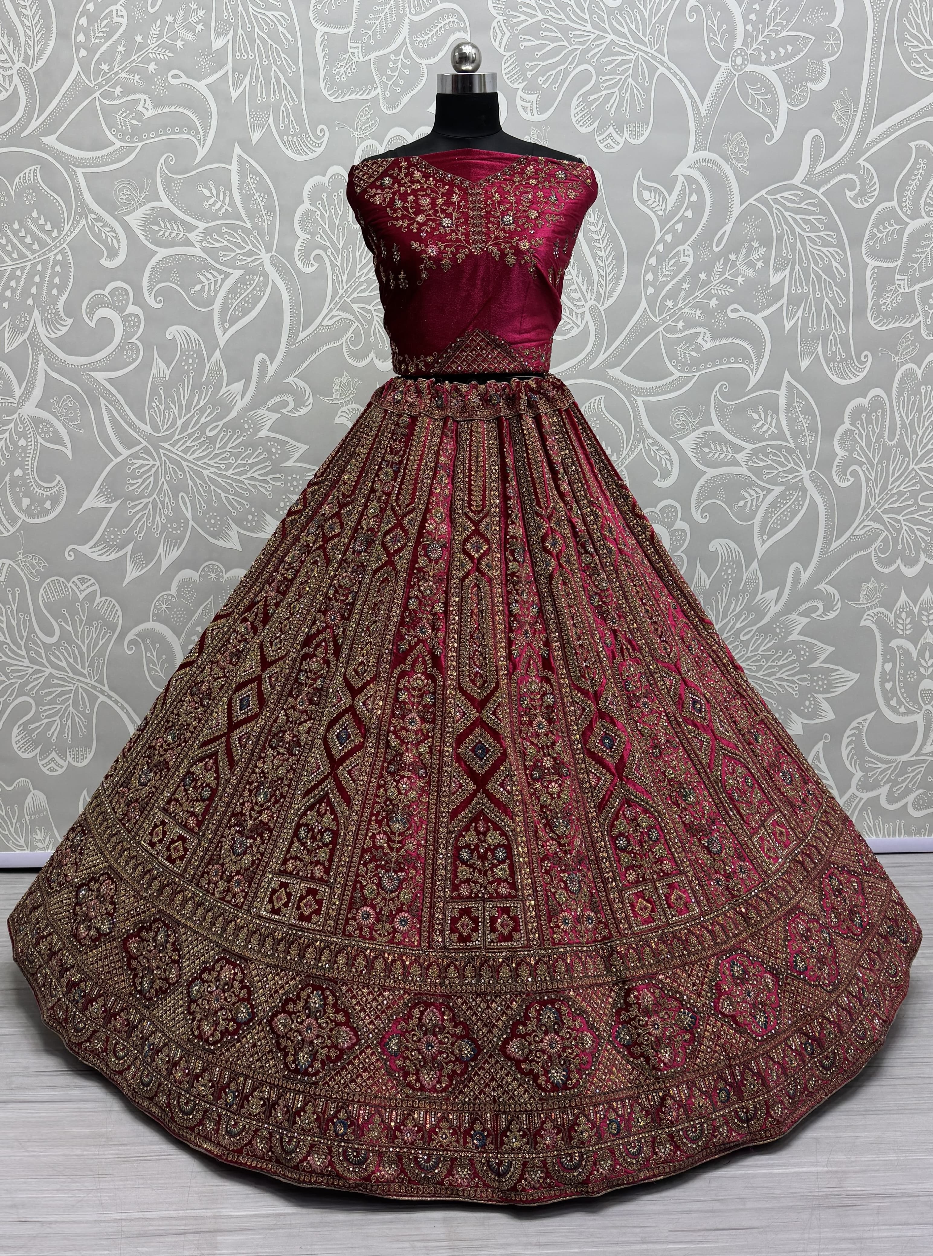 Perfect Dori Embroidery Designer Velvet Lehenga choli