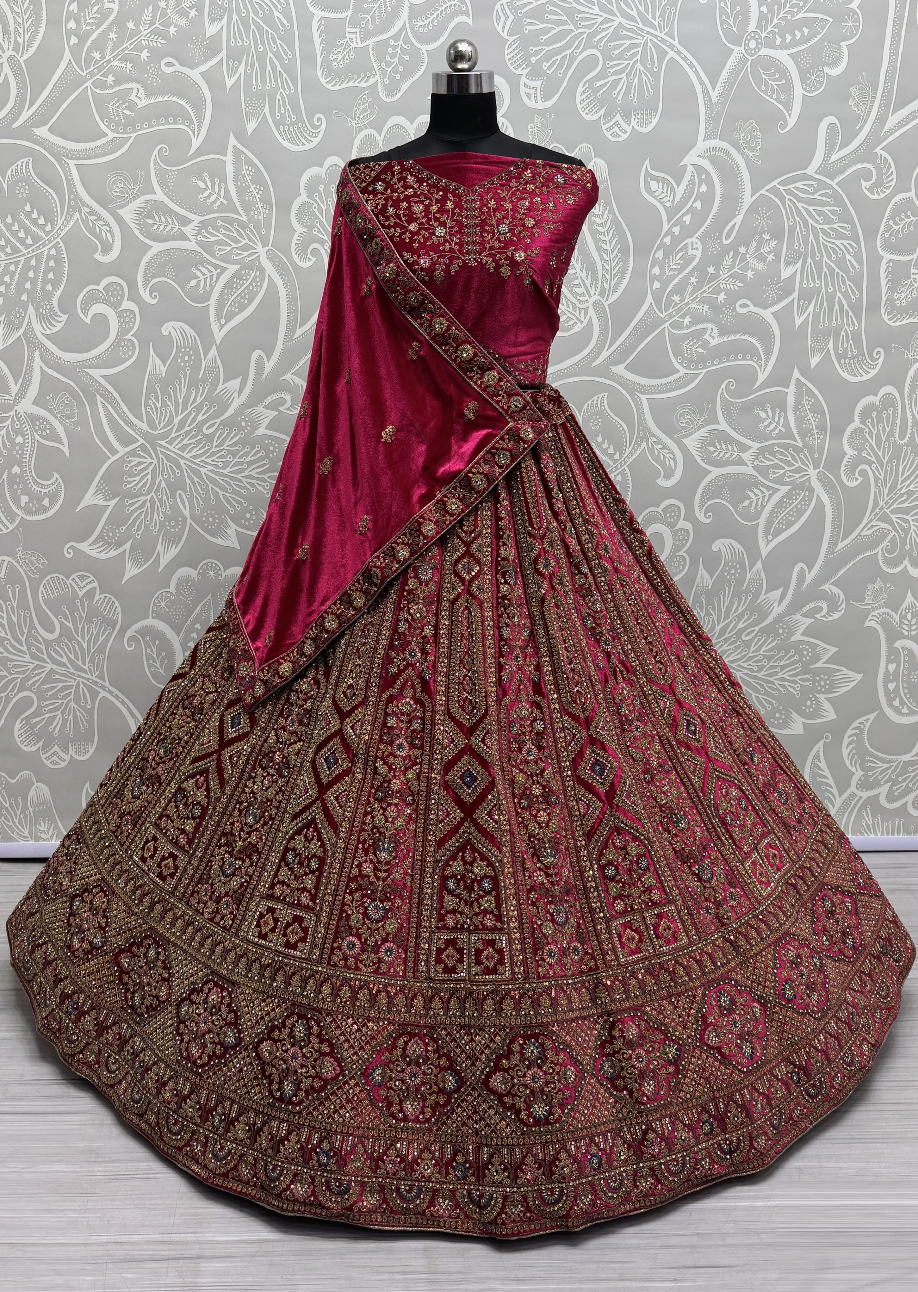 Perfect Dori Embroidery Designer Velvet Lehenga choli