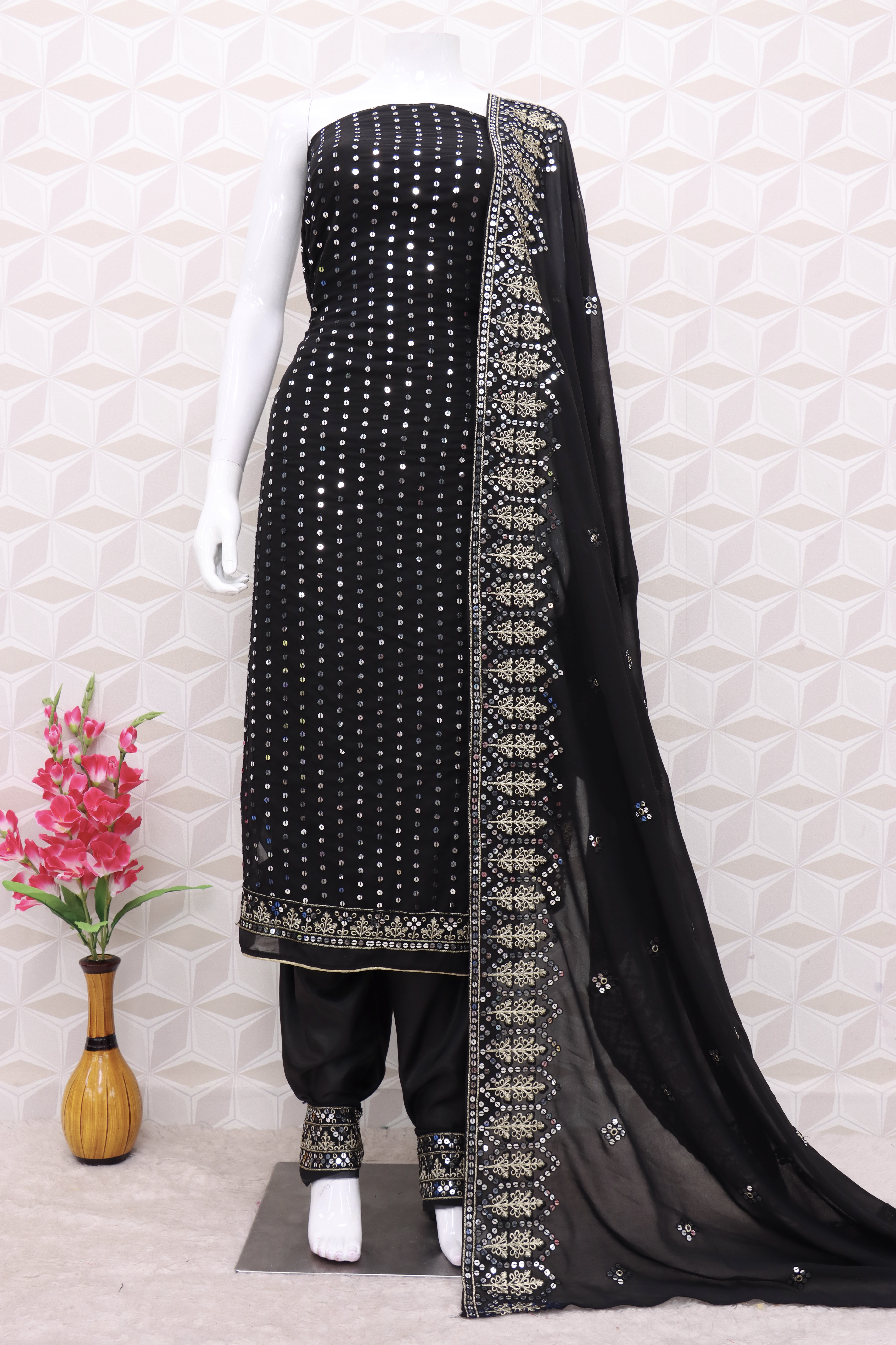 black Faux Georgette Pakistani Suit
