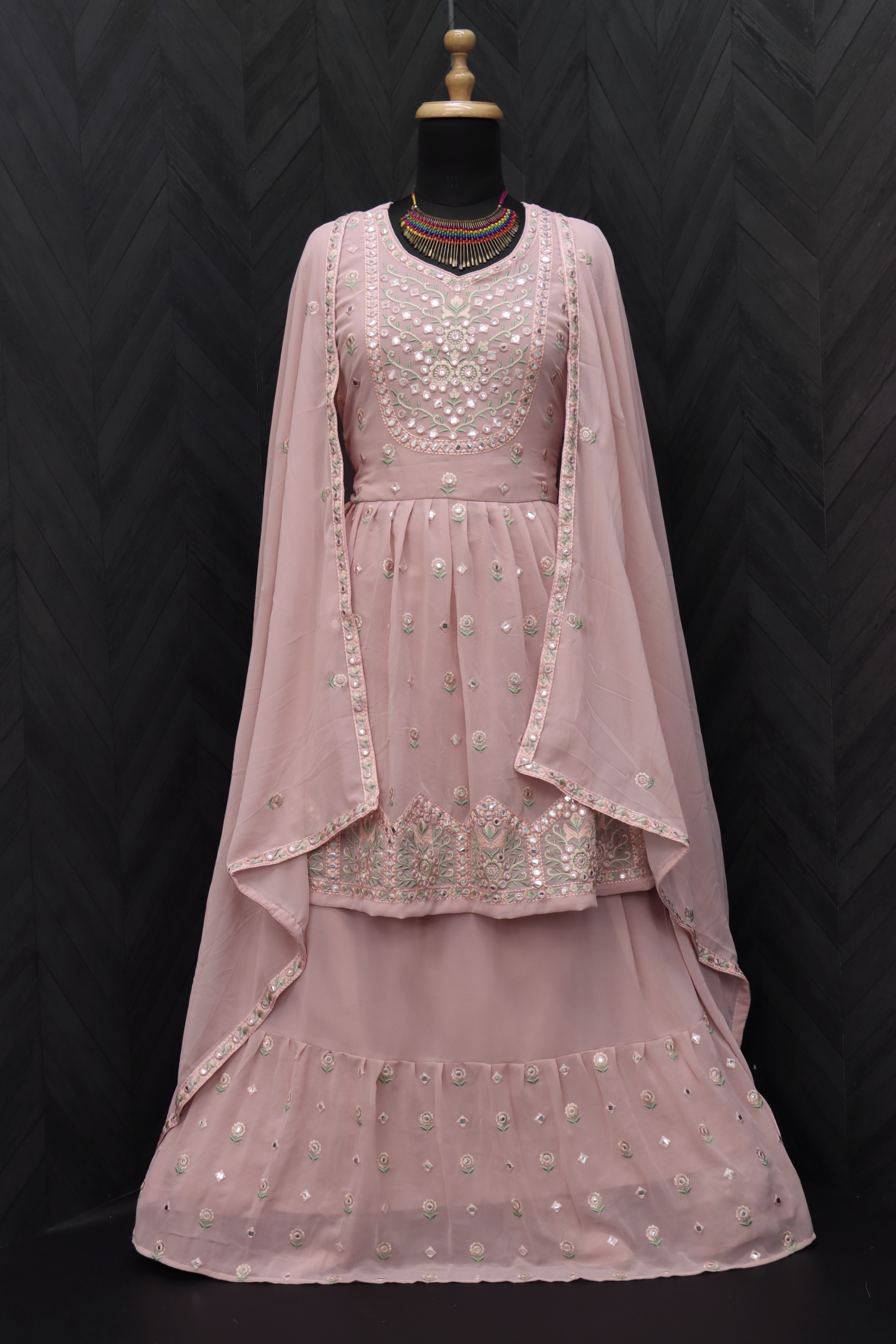 Embroidered Georgette Lehenga in peach