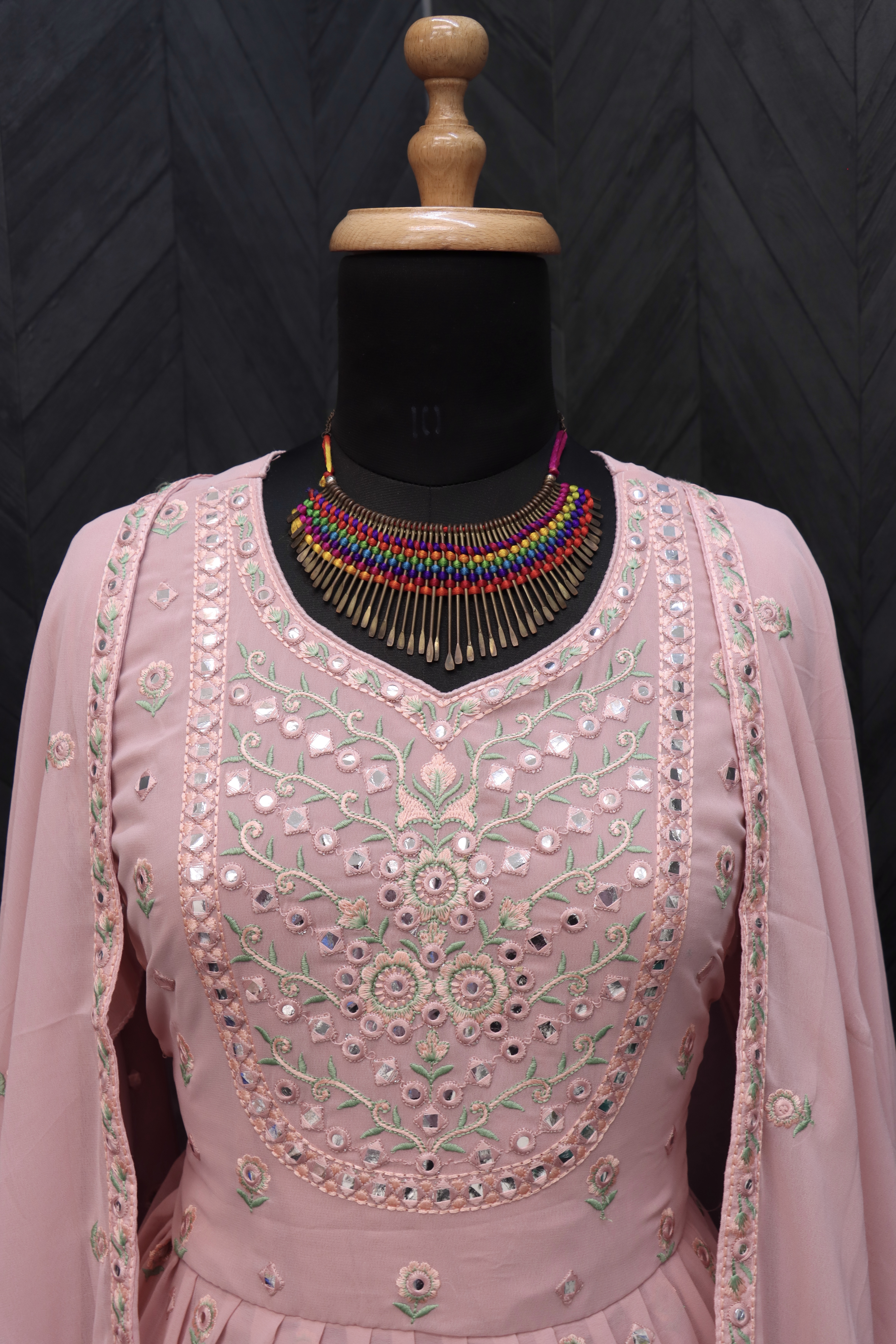 Embroidered Georgette Lehenga in peach