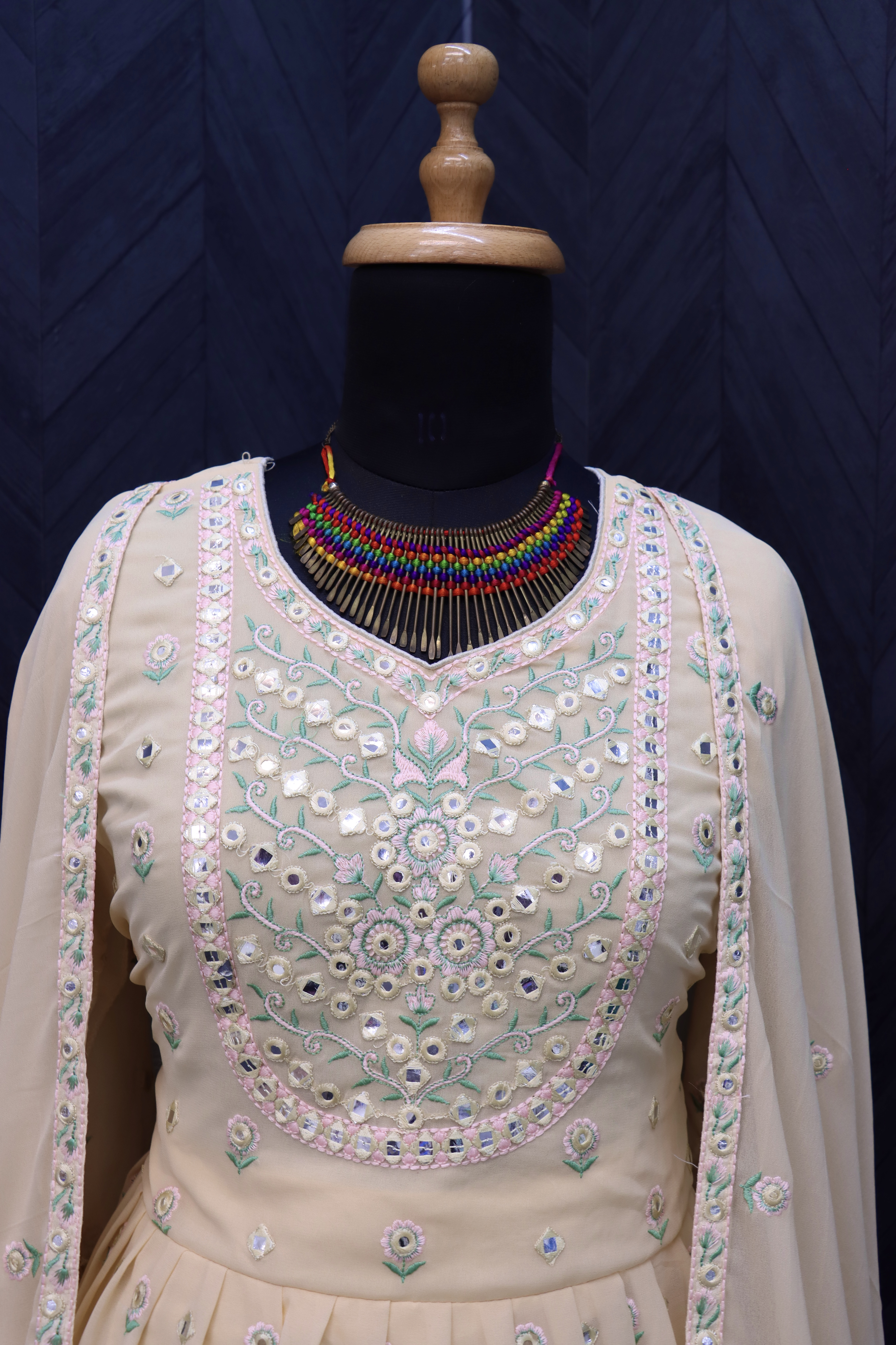 Embroidered Georgette Lehenga in light yellow