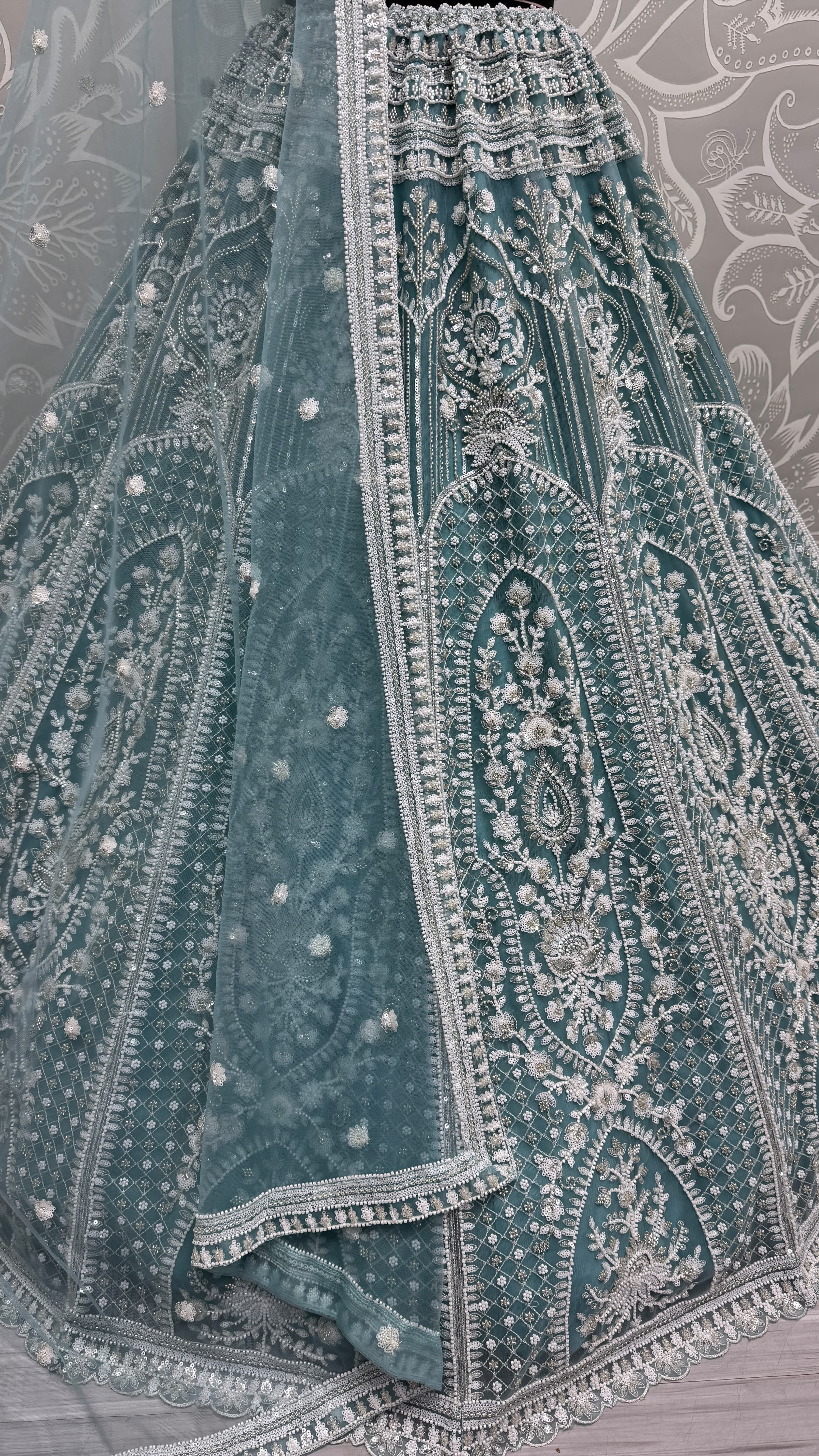 Stunning Beads and Motif  work combine Blue Designer lehenga choli with stitch Blouse