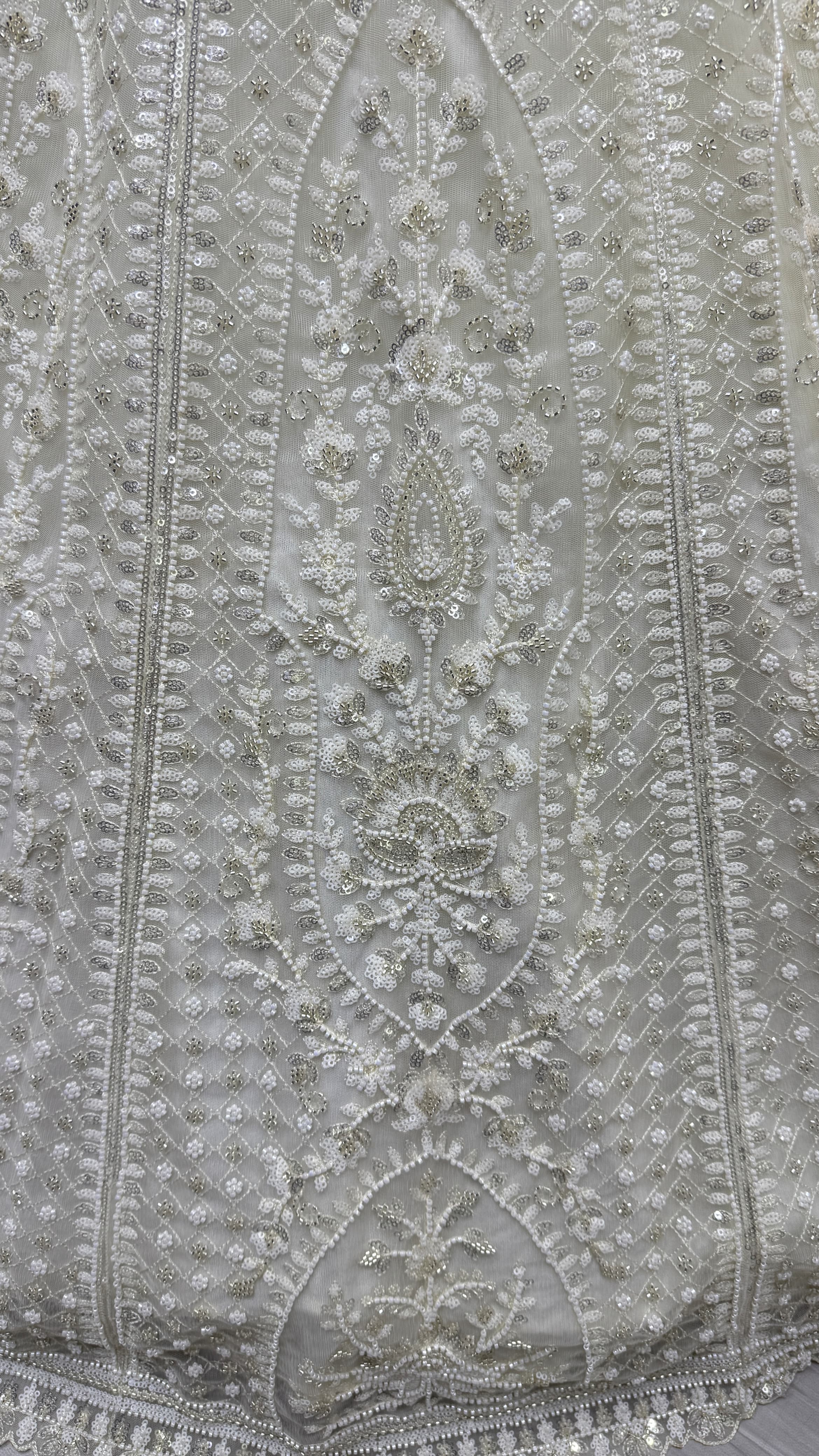 Stunning Beads and Motif White work combine Designer lehenga choli with stitch Blouse