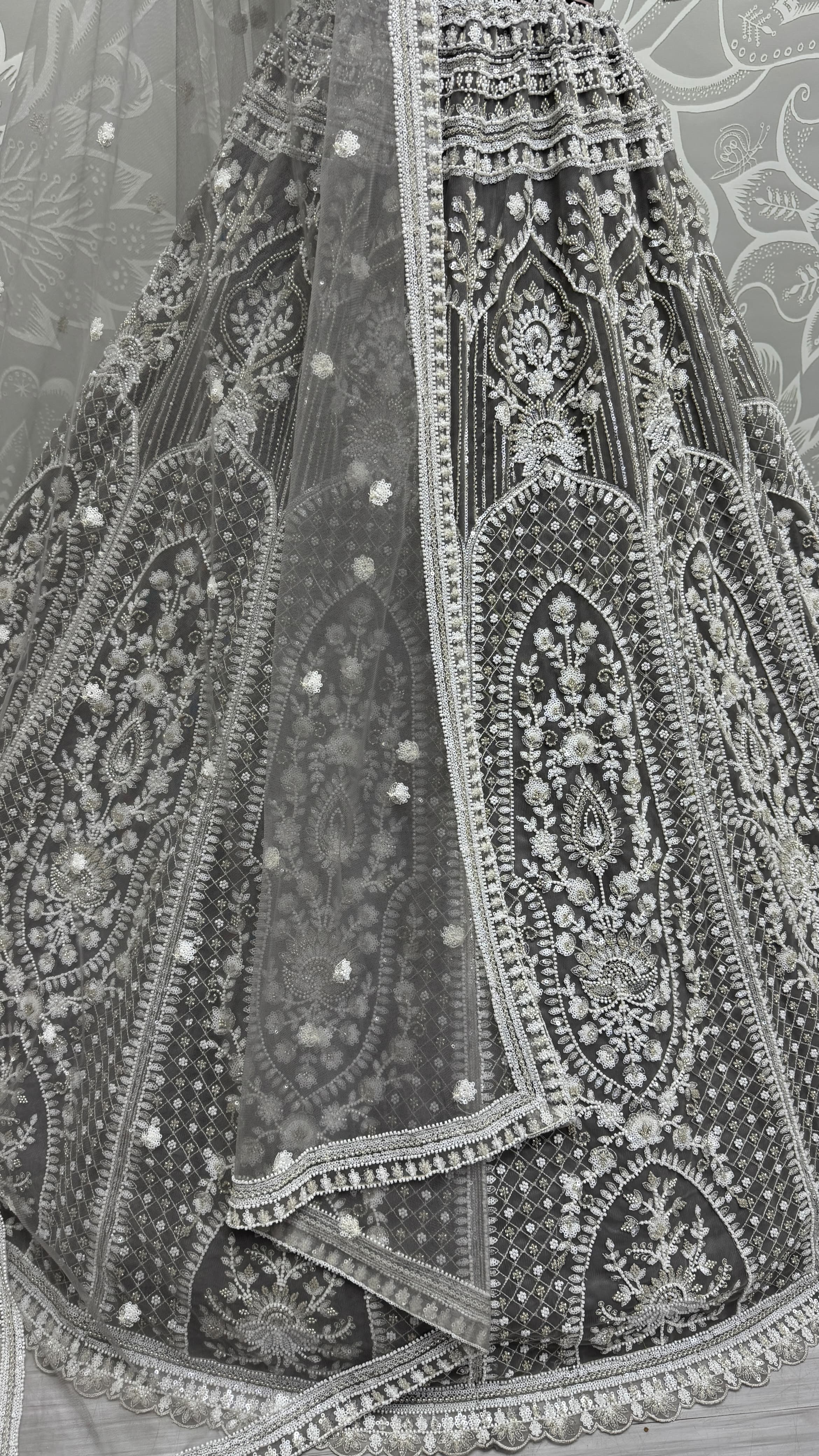 Stunning Beads and Motif Grey work combine Designer lehenga choli with stitch Blouse