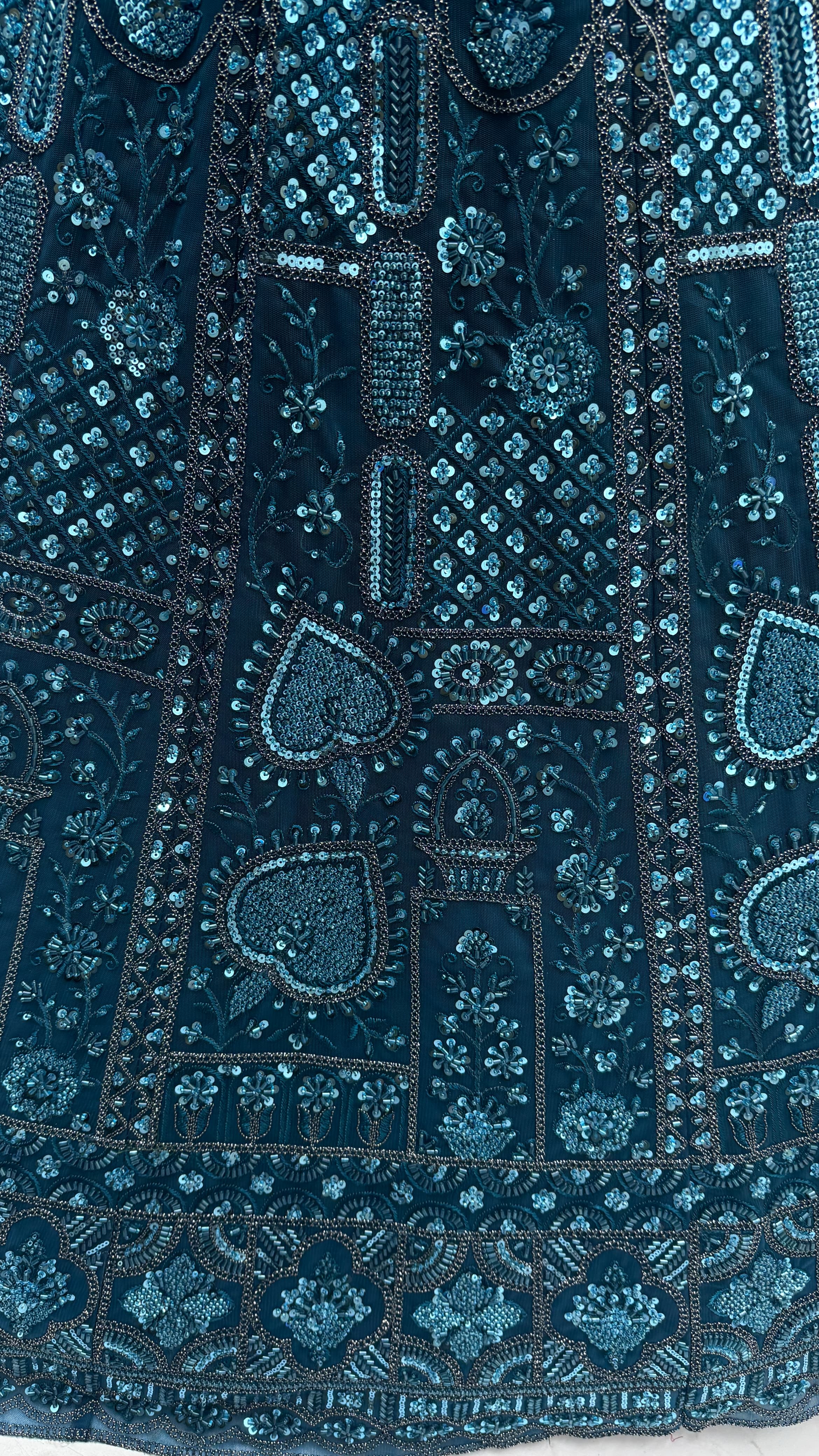 Sober Handwork Blue Motif and Crystal Pipe work Designed Reception Wear Collection in Lehenga Choli