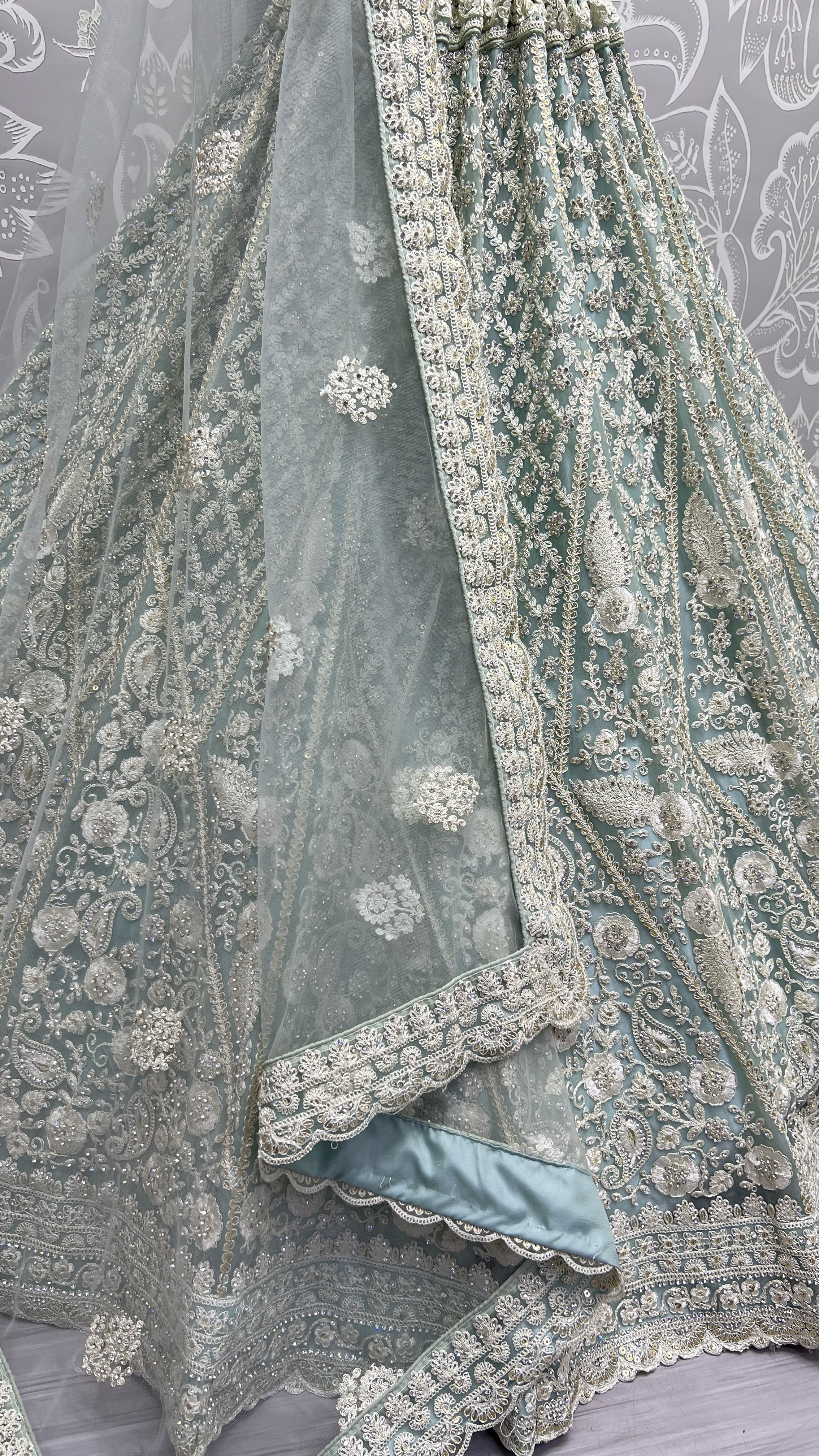 Dori and Zircon Diamond Blue Combine Designer Partywear Lehengacholi