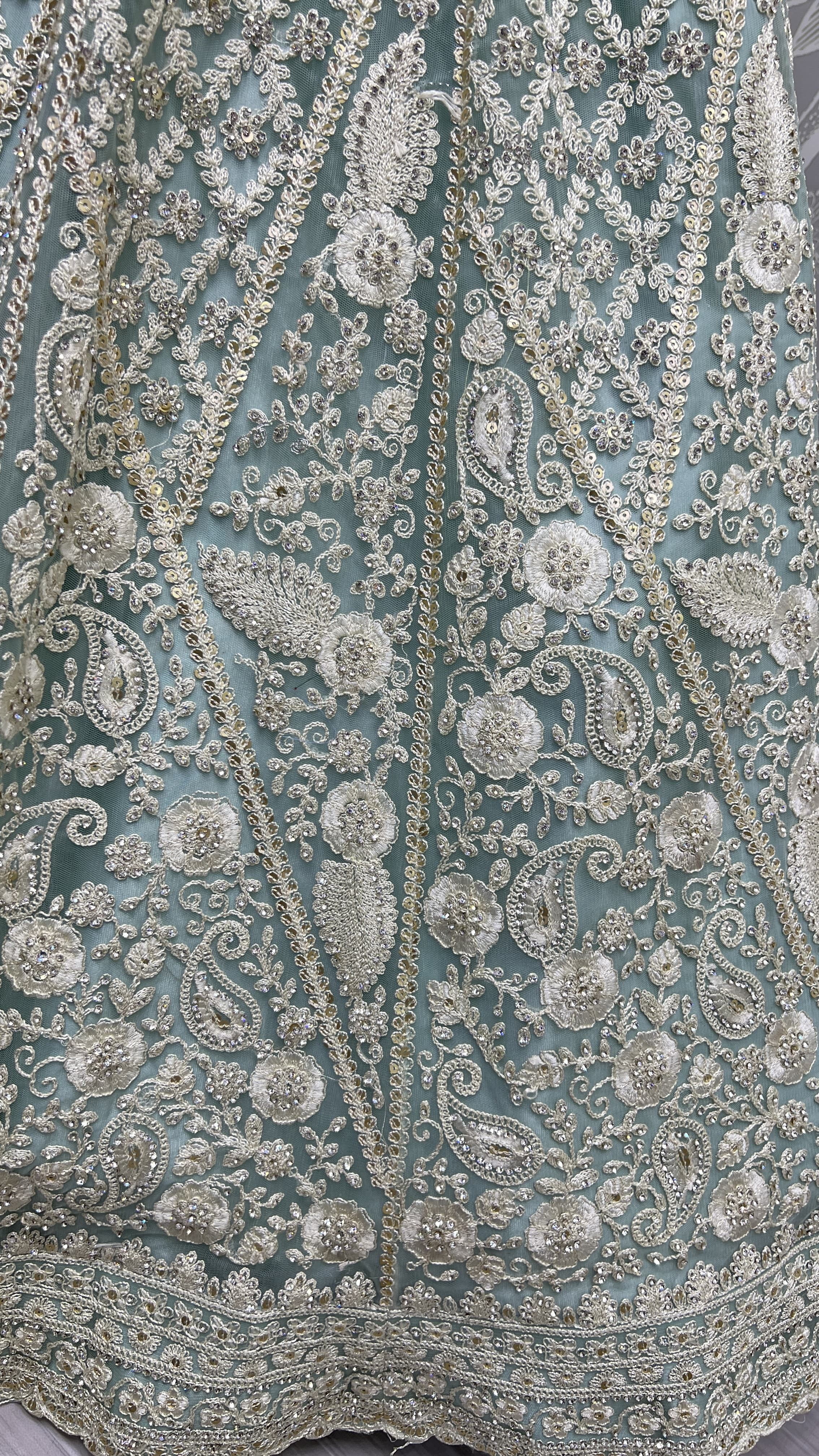 Dori and Zircon Diamond Blue Combine Designer Partywear Lehengacholi