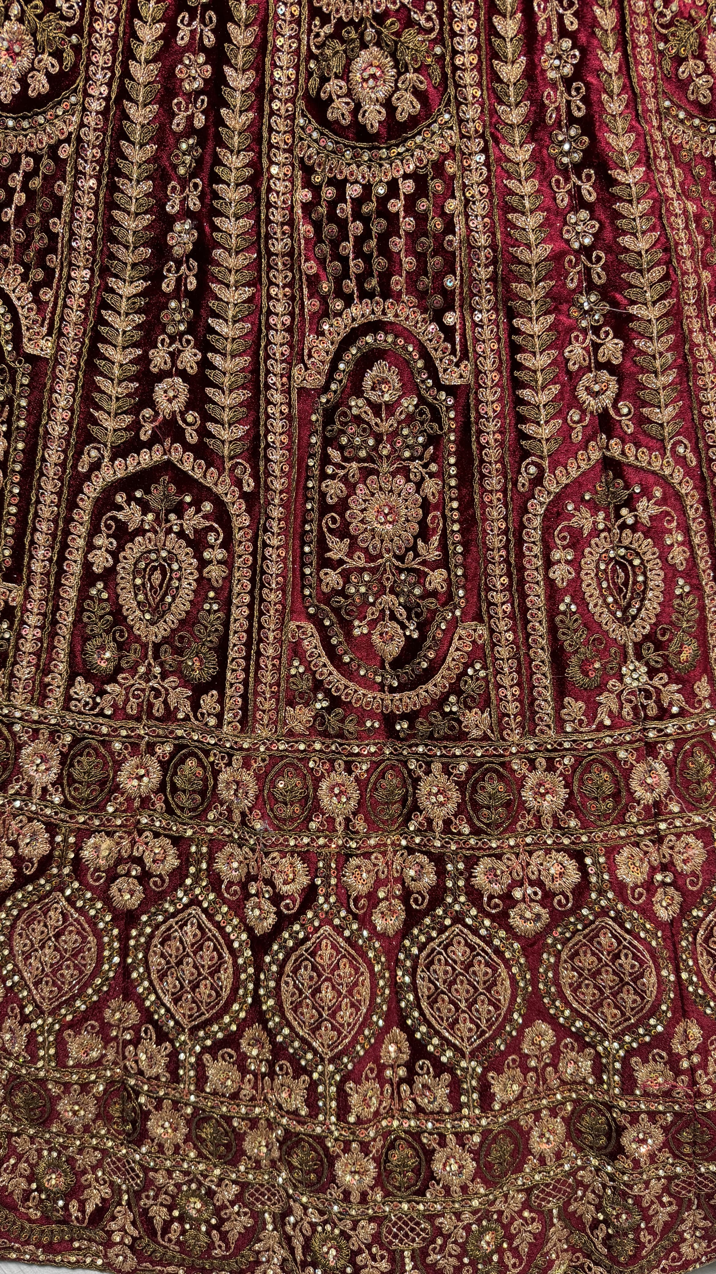 Double dupatta combine Velvet Maroon Lehenga choli in Dori work