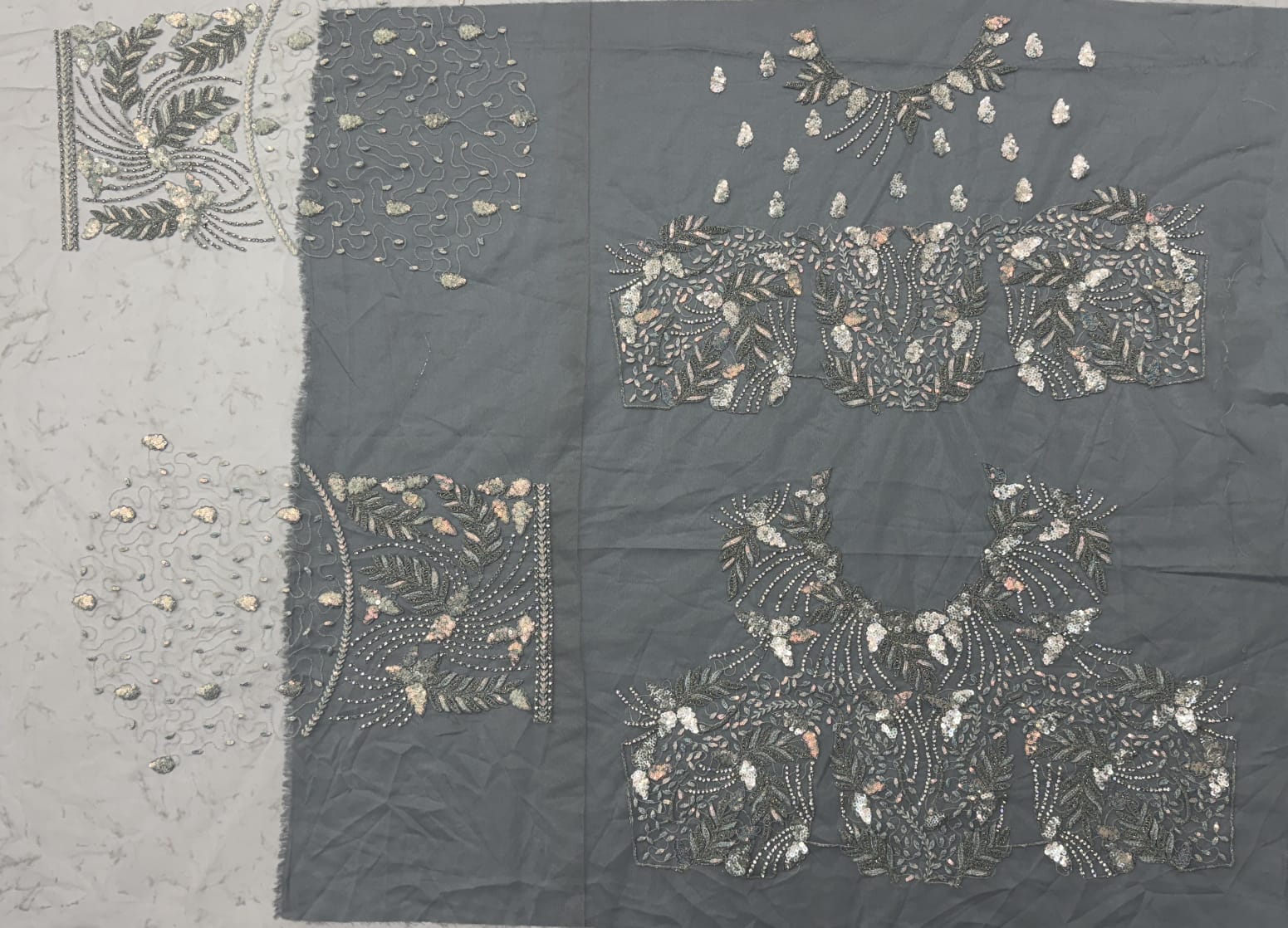 Beautiful Grey Dupatta on  Matching Designer Embroidered Reception wear Lehenga chol